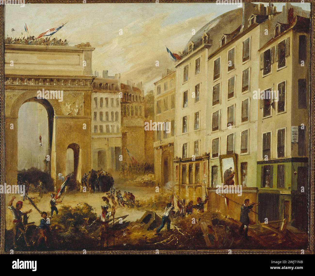 Anonyme. Scène de combat à la porte Saint-Martin, le 28 juillet 1830. Huile sur toile. Paris, musée Carnavalet. 24169-10 confrontation, anonyme, lutte, assurance, insurrection, porte Saint-Martin, scène rue, ville, assaut, combat, huile sur toile Banque D'Images