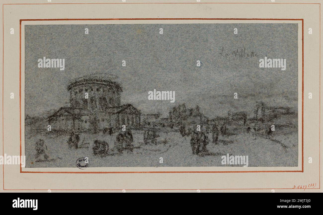 Georges Michel (1763-1843) Collection de dessins : la Villette. Charbon de bois, mine de plomb sur fond bleu. Paris, musée Carnavalet. 112264-6 dessin, fusain, Villette, monument, monument parisien, rotonde, 19e 19e 19e 19e 19e. 19ème arrondissement Banque D'Images