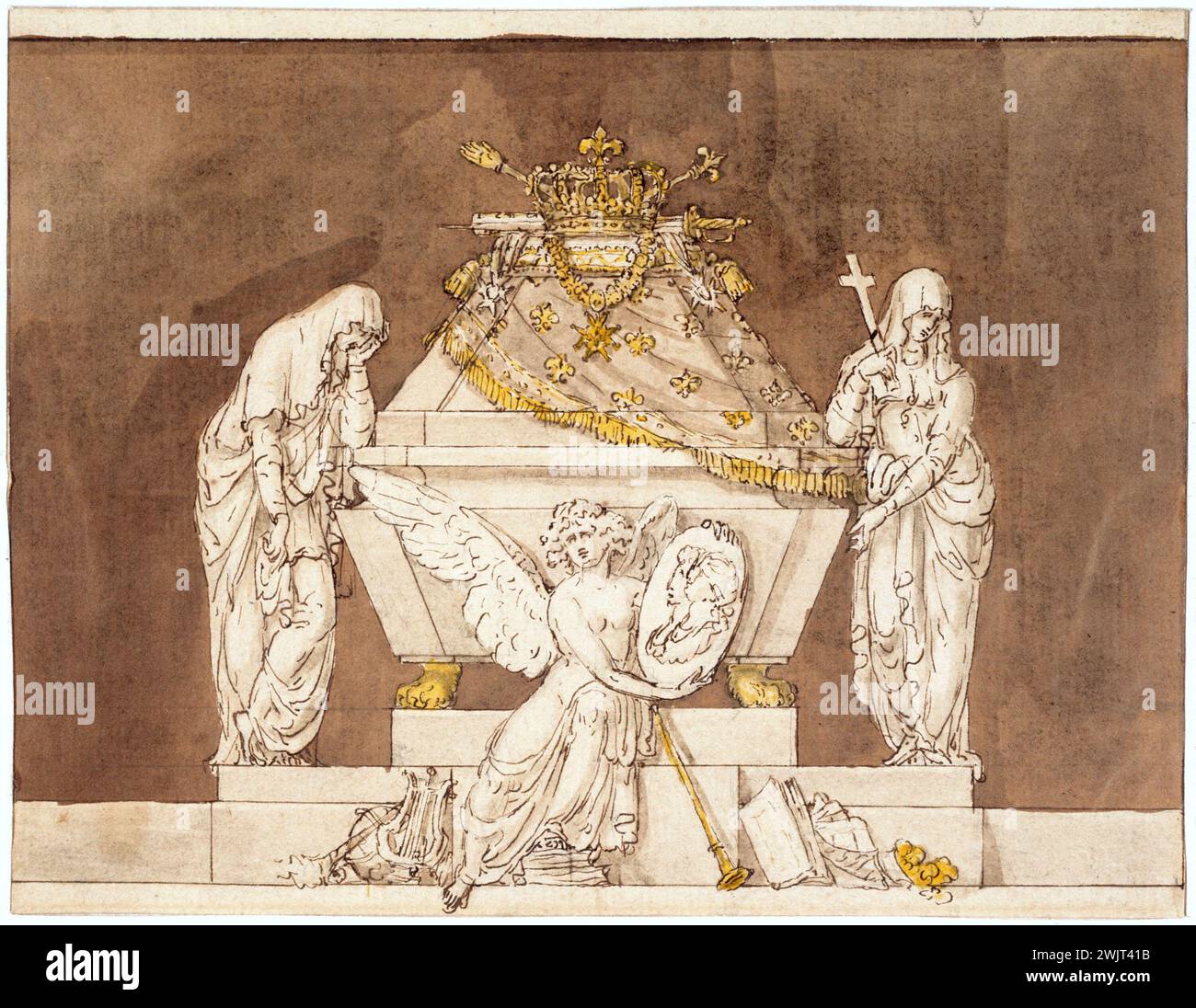 Projet de monument funéraire pour Louis XVI et Marie-Antoinette'. Dessin. Paris, Musée Carnavalet. 35655-11 dessin, France, médaillon, monument funéraire, projet architectural, reine, roi, statue, tombeau, tombeau Banque D'Images