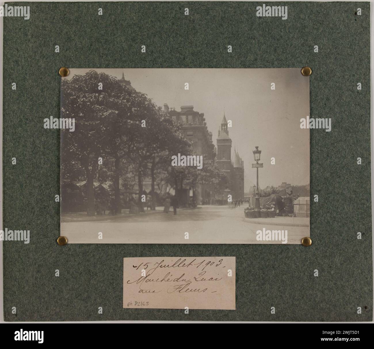 Anonyme. 15 juillet 1903 / Quai / marché aux fleurs. 'Marché du quai aux fleurs, 4ème arrondissement, Paris'. Tirage au bromure de gélatino-argent. en 1903-07-15-1903-07-15. Paris, musée Carnavalet. 123822-6 Banque D'Images
