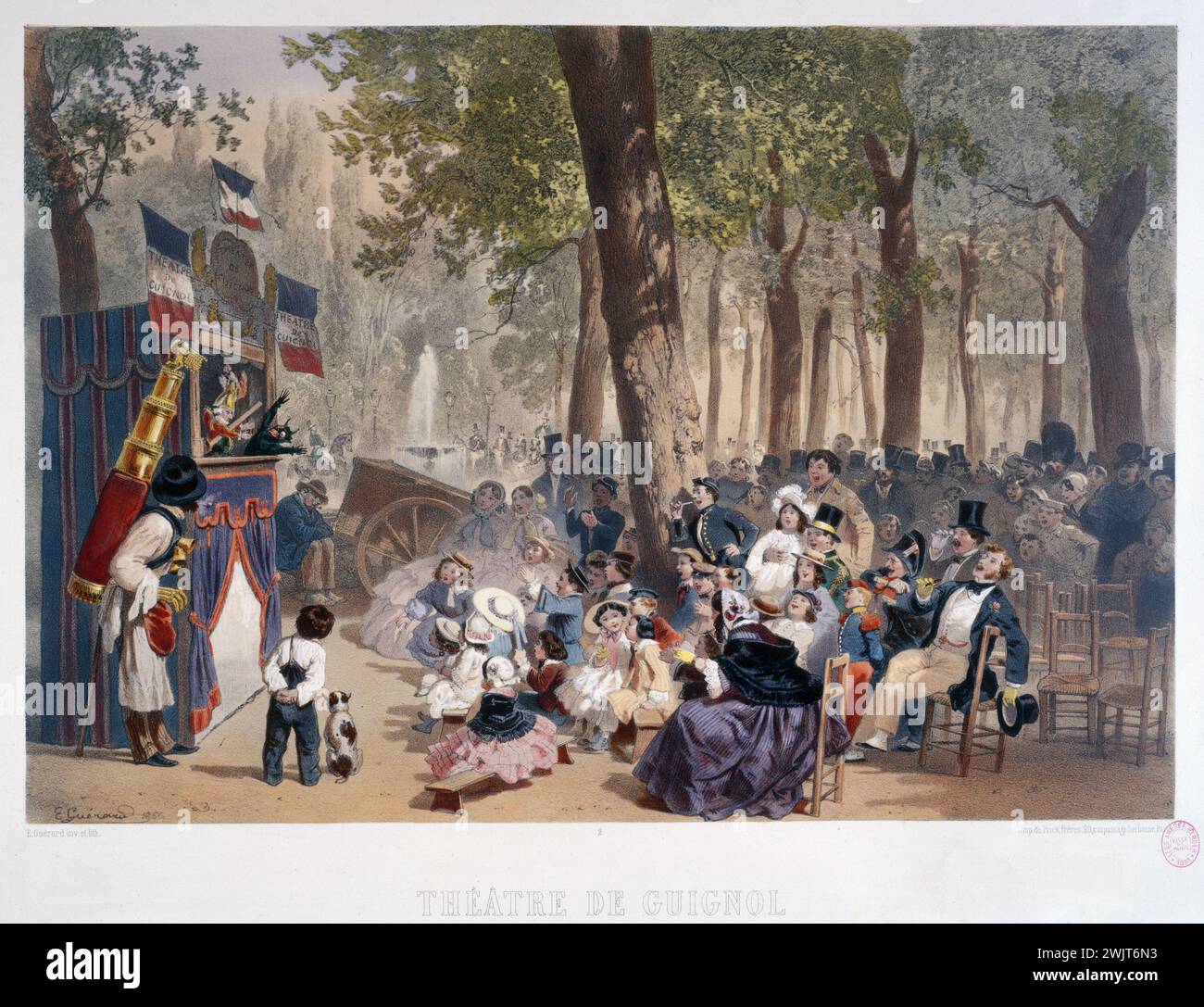 Eugène-Charles-François Guérard (1821-1866) PhysiLiMies de Paris : Guignol Théâtre (champs-Elysées). Gravure. Paris, musée Carnavalet. 35127-4 arrondissement, avenue champs-Elysées, enfant, marionnette, second Empire, spectacle, spectateur, VIIIEM VIII 8ème 8ème 8ème Banque D'Images