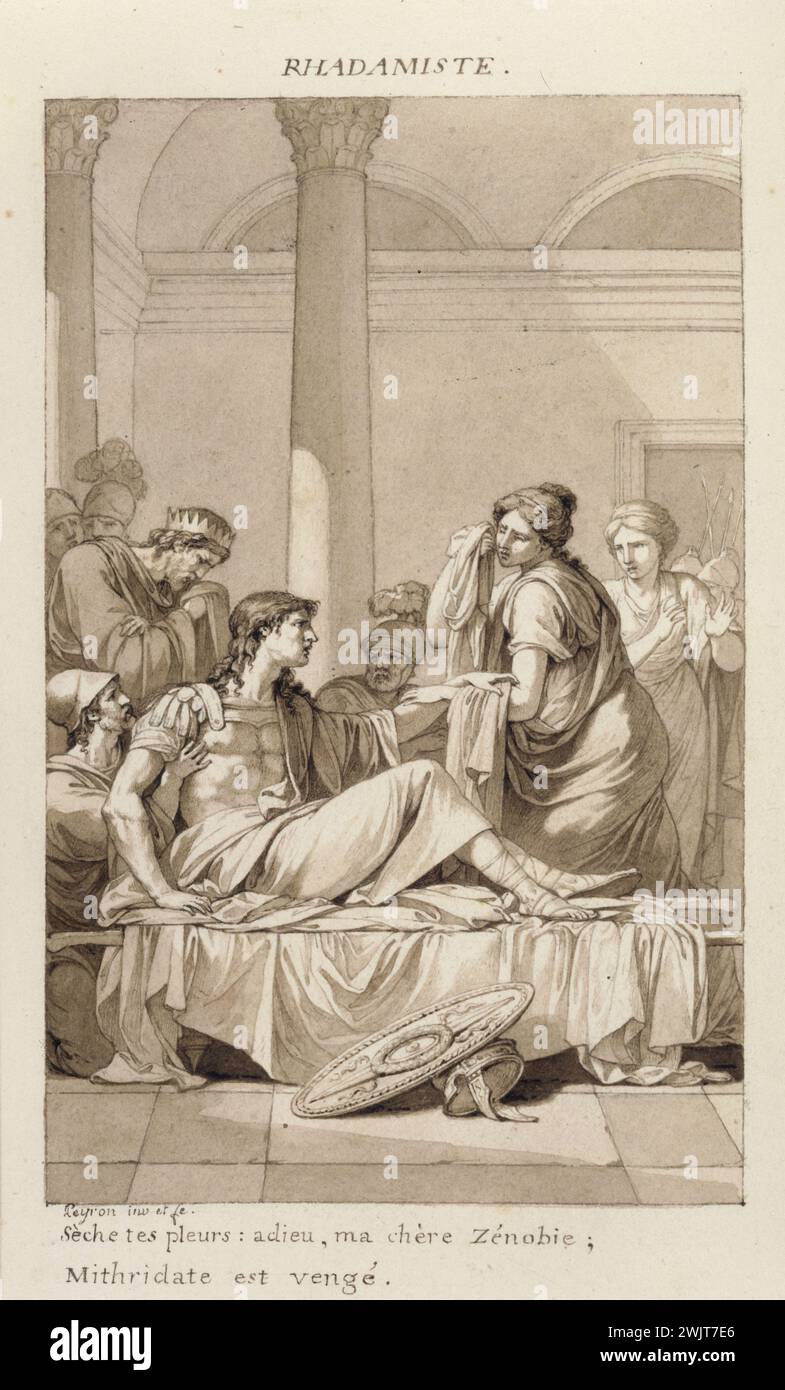 Jean-François-Pierre Peyron. 'Rhadamist : volume I, page 245 des oeuvres de Prosper Crébillon (avant 1798)'. Dessin. Musée des Beaux-Arts de la ville de Paris, petit Palais. 54087-1 arménien, auteur dramatique français, dessin, épouse, femme, travail de litière, page 245, pleurations, protectorat romain, roi arménien, volume I, couple Banque D'Images