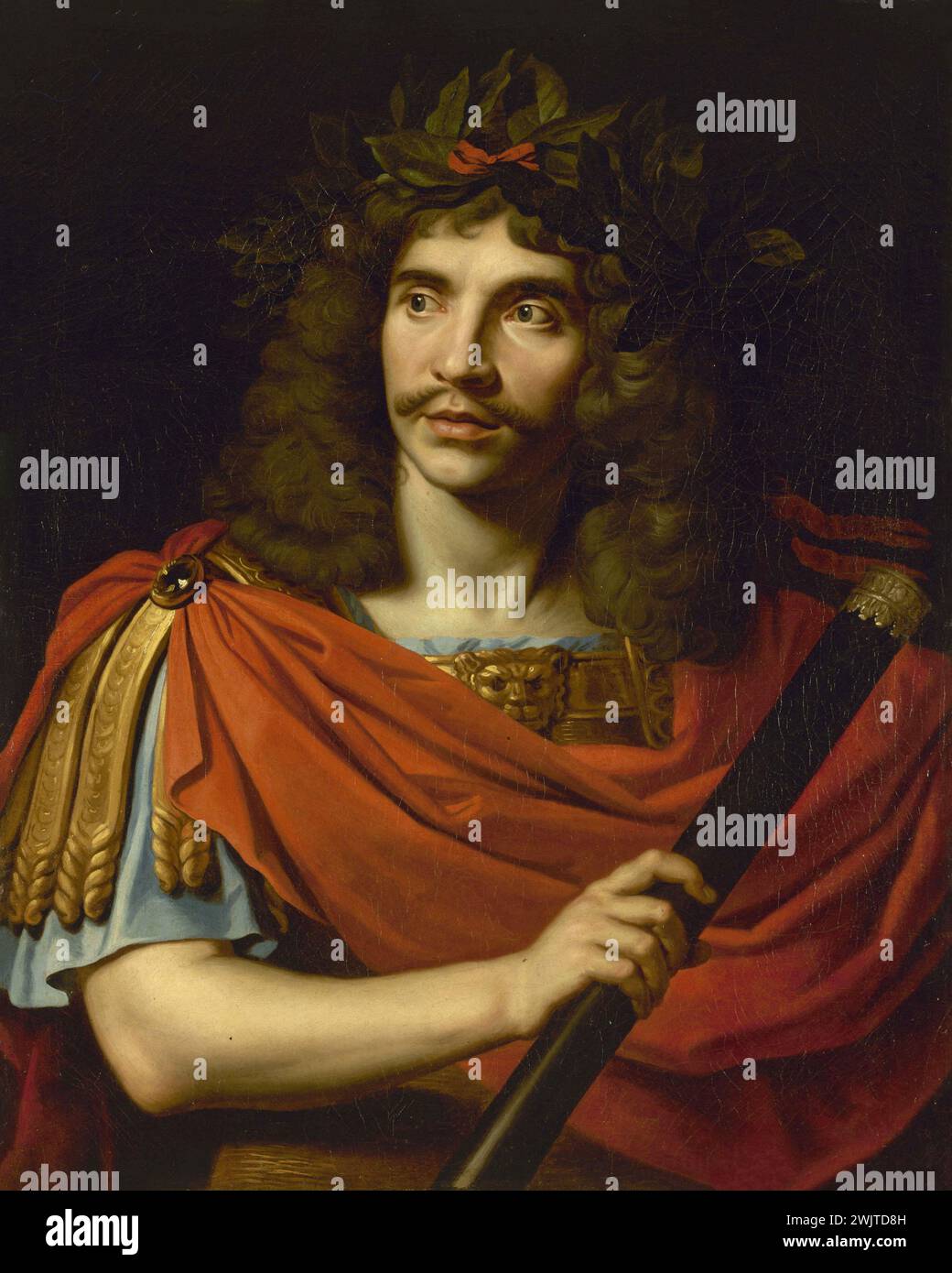 Nicolas Mignard (1606-1668) Molière (1622-1673) dans le rôle de César de la mort de Pompée, tragédie de Corneille. Paris, musée Carnavalet. Acteur, auteur dramatique français, empereur romain, en buste, homme, oeuvre d'art, théâtre de pièces, portrait, rôle, rouge, peinture, tragédie Banque D'Images