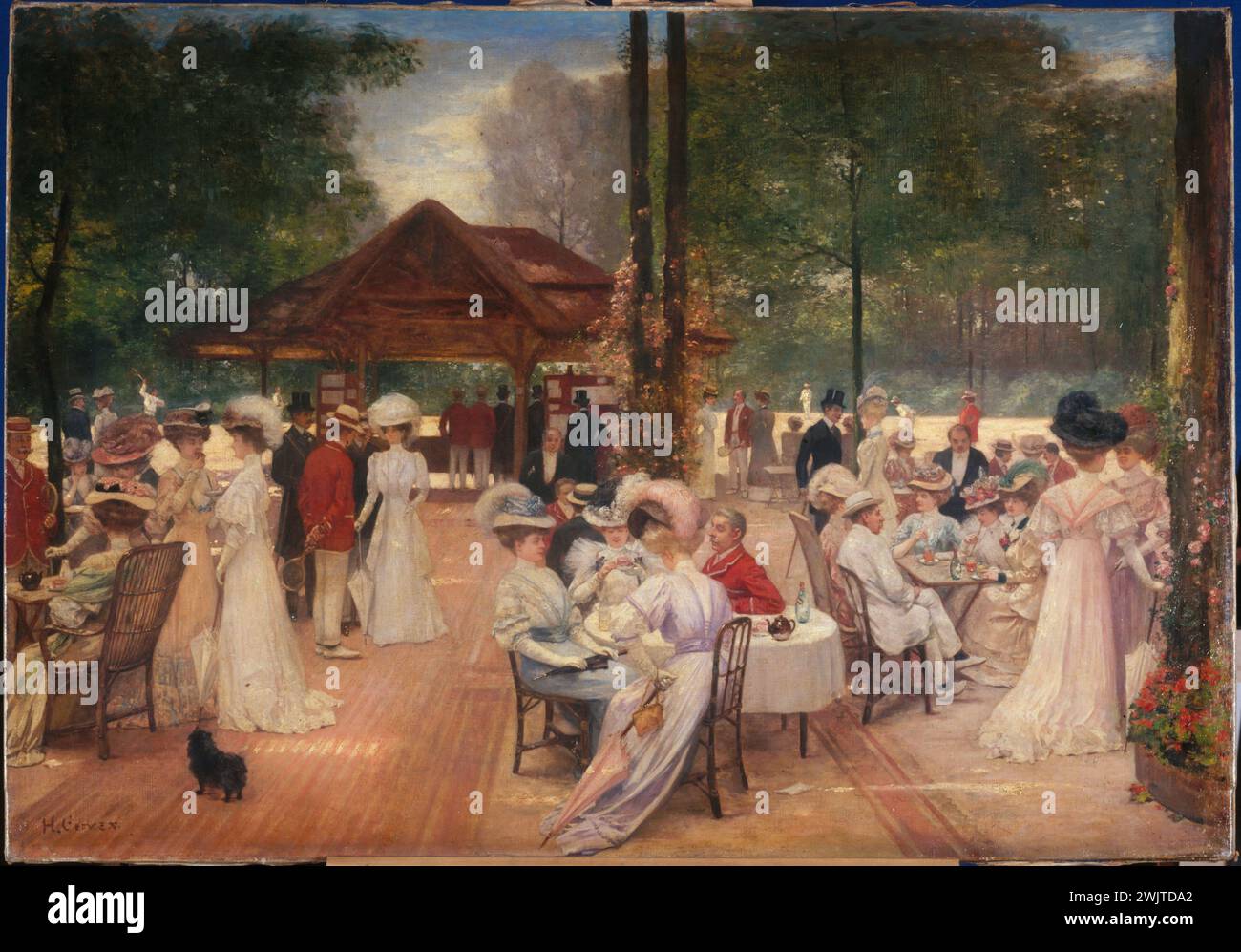 Henri Gervex (1852-1929) 'Le cercle de l'Ile de Puteaux (au centre, Madame Gervex, vêtue de bleu devant le vicomte de Janzé, président du club de tennis de l'île)', 1907. Huile sur toile. Paris, musée Carnavalet. 36554-2 bois de Boulogne, cercle, club de tennis, sketch, ile, worldly, worldlyite, président, réception, restaurant, vicomte, huile sur toile, table Banque D'Images