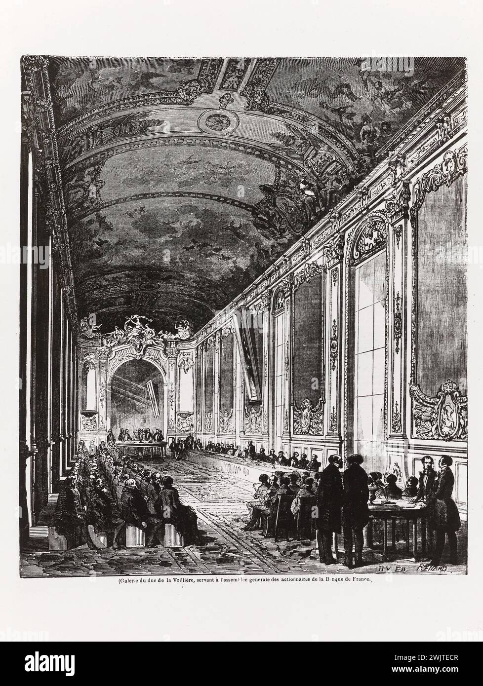 Galerie du Duc de Vrillière utilisée à l'Assemblée générale des actionnaires de la Banque de France. Paris (1 arr.). Photographie anonyme. Tirage au bromure de gélatino-argent. Paris, musée Carnavalet. 144182-17 Banque D'Images