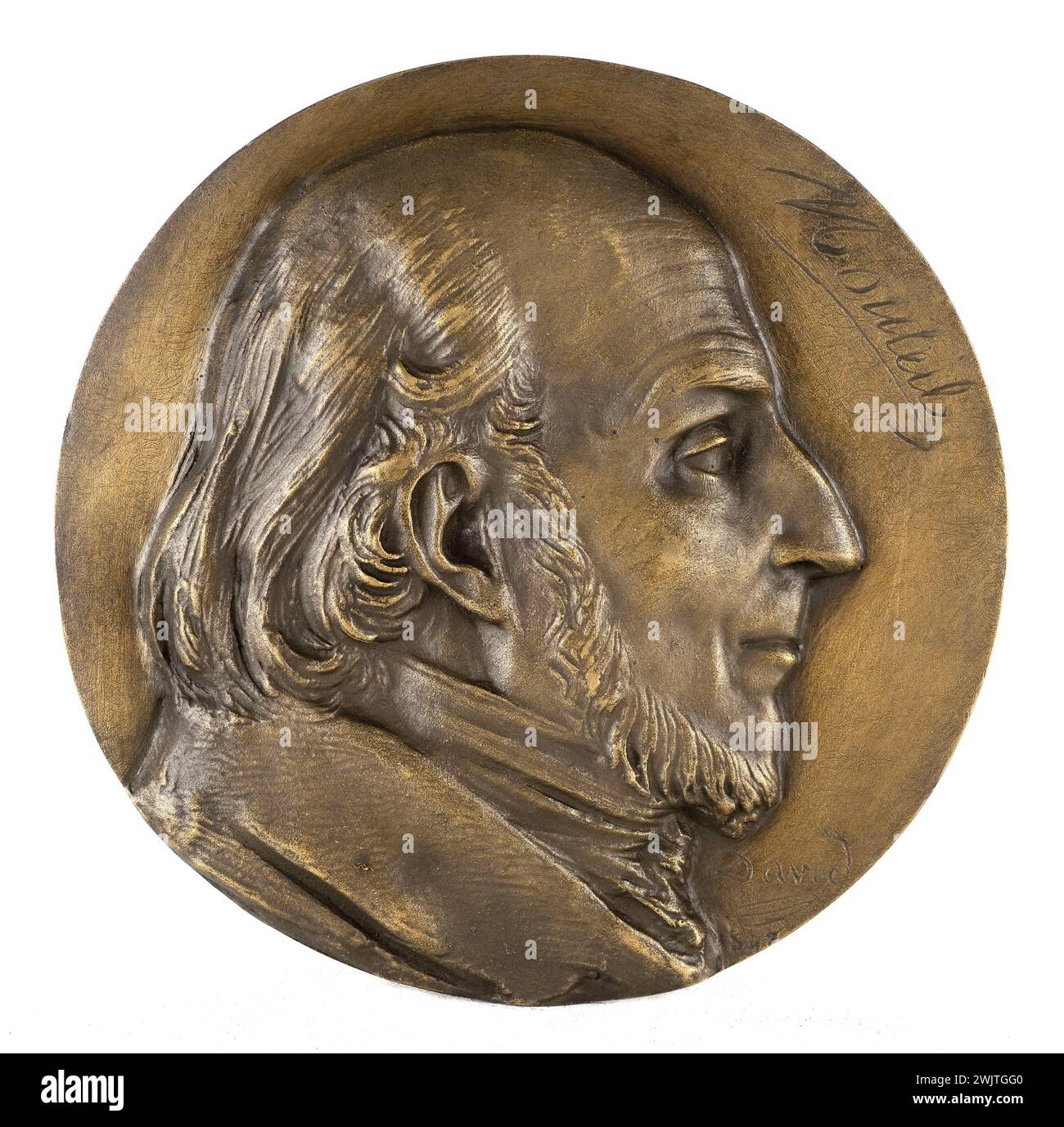 David d'Angers (1788-1856) Portrait d'Amans-Alexis Monteil (1769-1850), historien. Bronze. Sable coulé. 1842. Paris, musée Carnavalet. 60831-6 Bronze, fonte de sable, historien français, médaille, profil, portrait Banque D'Images