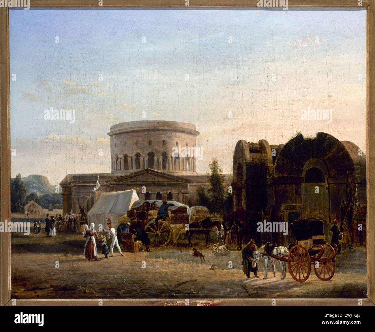 Bernard-Edouard Swebach (1800-1870) 'La barrière de la Villette ou barrière Saint-Martin'. Huile sur toile. Paris, musée Carnavalet. Barrière de la Villette, enceinte des agriculteurs généraux, impôt, pavillon de concession, rotonde, ville Banque D'Images