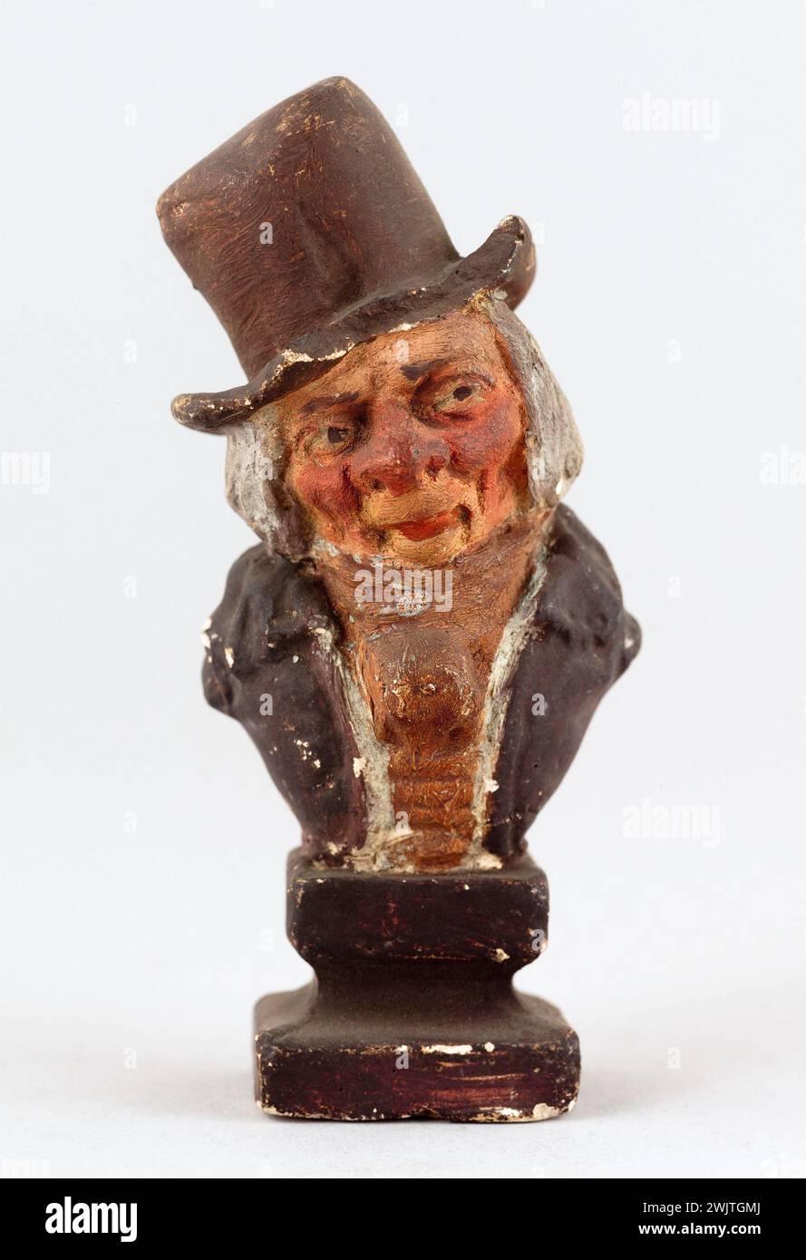 Têtard. Portrait-charge de Jacques-Charles Odry (1779-1853), acteur. Plâtre polychrome. Paris, musée Carnavalet. 72099-60 acteur français, buste, plâtre polychrome, charge portrait Banque D'Images