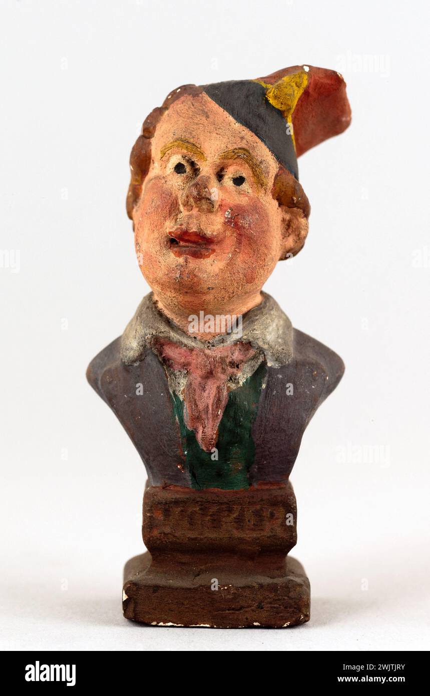 Têtard. Portrait de Toussaint-Eugène Mocker (1811-1895), ténor. Rôle de Danilowitz dans 'L'Etoile du Nord'. Plâtre polychrome. Paris, musée Carnavalet. 72099-58 acteur français, buste, plâtre polychrome, portrait-charge, rôle danilowitz Banque D'Images