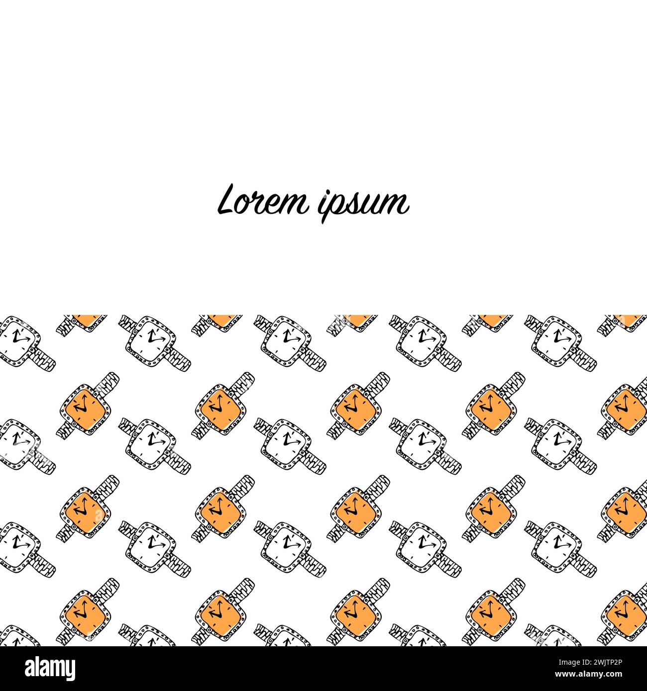 bannière d'esquisse de doodle dessinée à la main de montre-bracelet avec cristal ou diamant. Illustration vectorielle isolée. L'icône vectorielle dessinée à la main peut être utilisée pour la bannière, le fond d'écran. Illustration de Vecteur