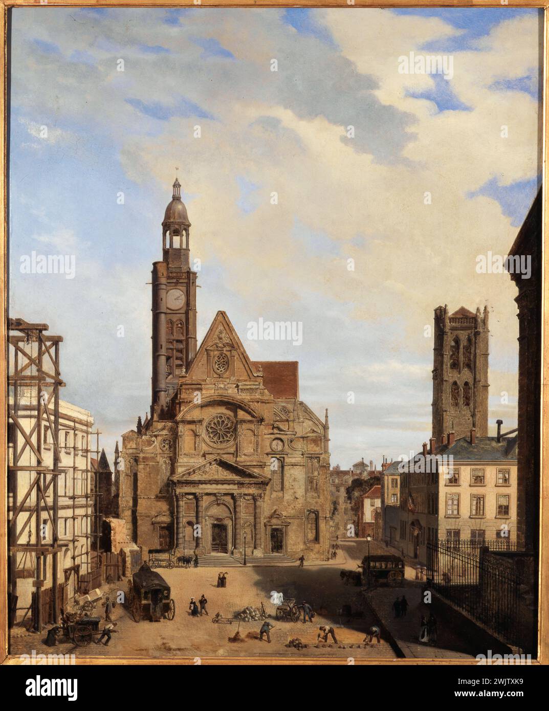 Charles désiré Claude Maillot. L'église Saint-Étienne-du-Mont. Huile sur bois. 1873. Paris, musée Carnavalet. 76087-26 Echafaudage, église Saint-Etienne-du-Mont, façade, place du Panthéon, Tour Clovis, travaux, VEME V 5ème 5ème 5ème VE arrondissement Banque D'Images