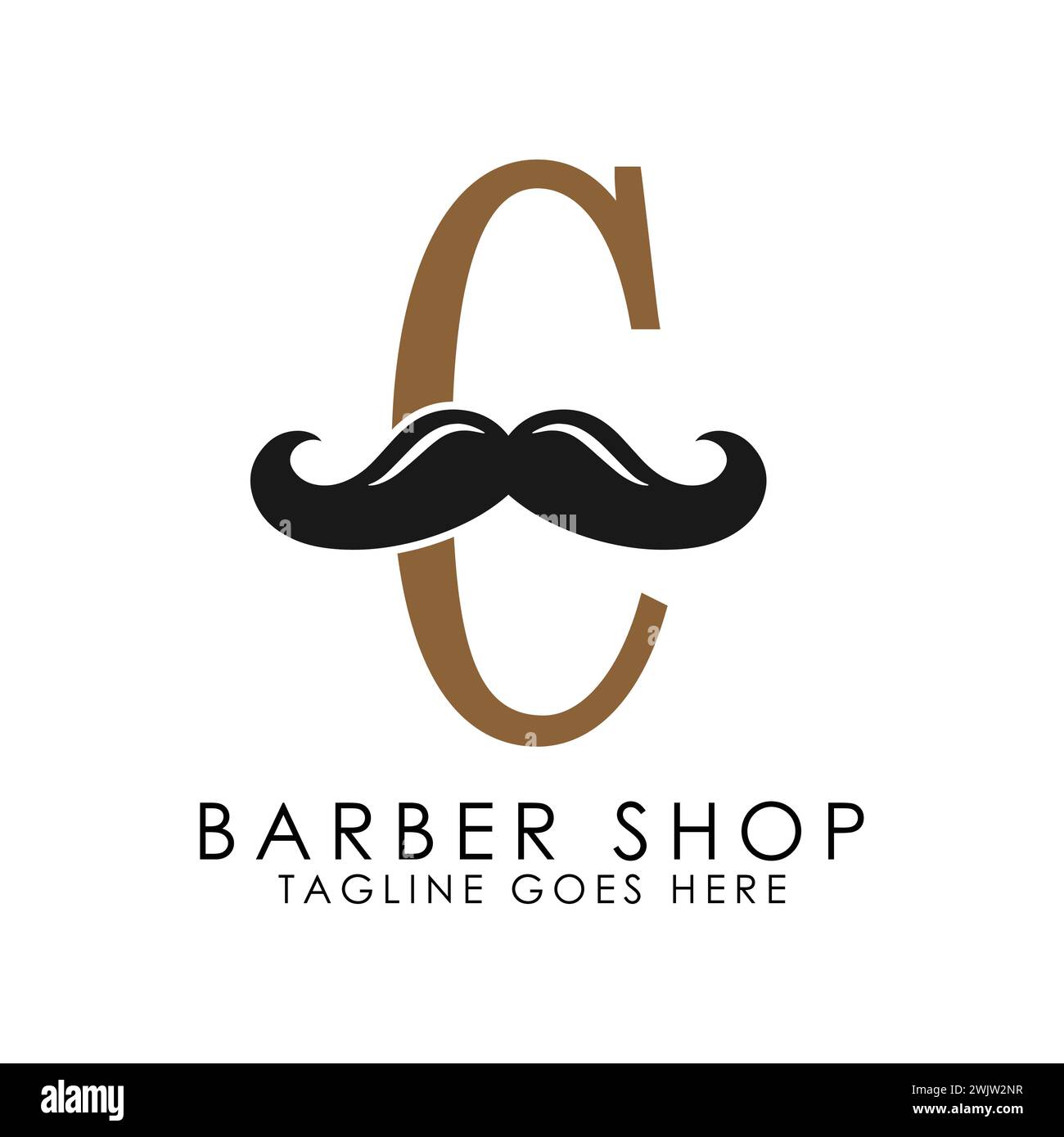 Lettre initiale C logo moustache. Alphabet C icône salon de coiffure Illustration de Vecteur