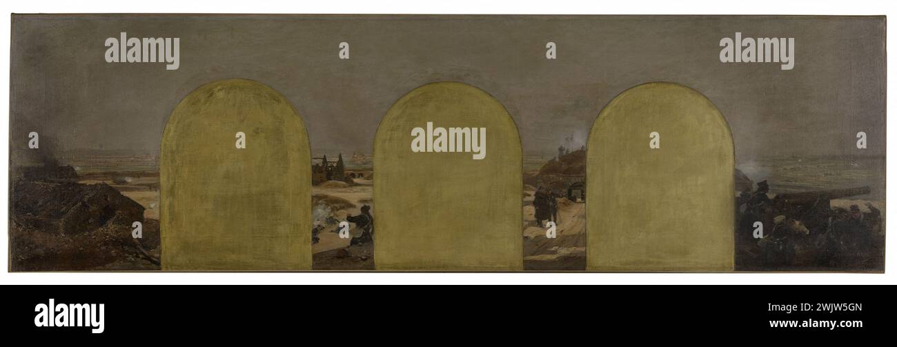 Raoul Arus (1848-1921) 'Une batterie avec les remparts. Le siège de Paris en 1870'. Croquis pour le cabinet du préfet de la mairie de Paris. Huile sur toile, 1889. Musée des Beaux-Arts de la ville de Paris, petit Palais. CROQUIS 99050-9 Banque D'Images