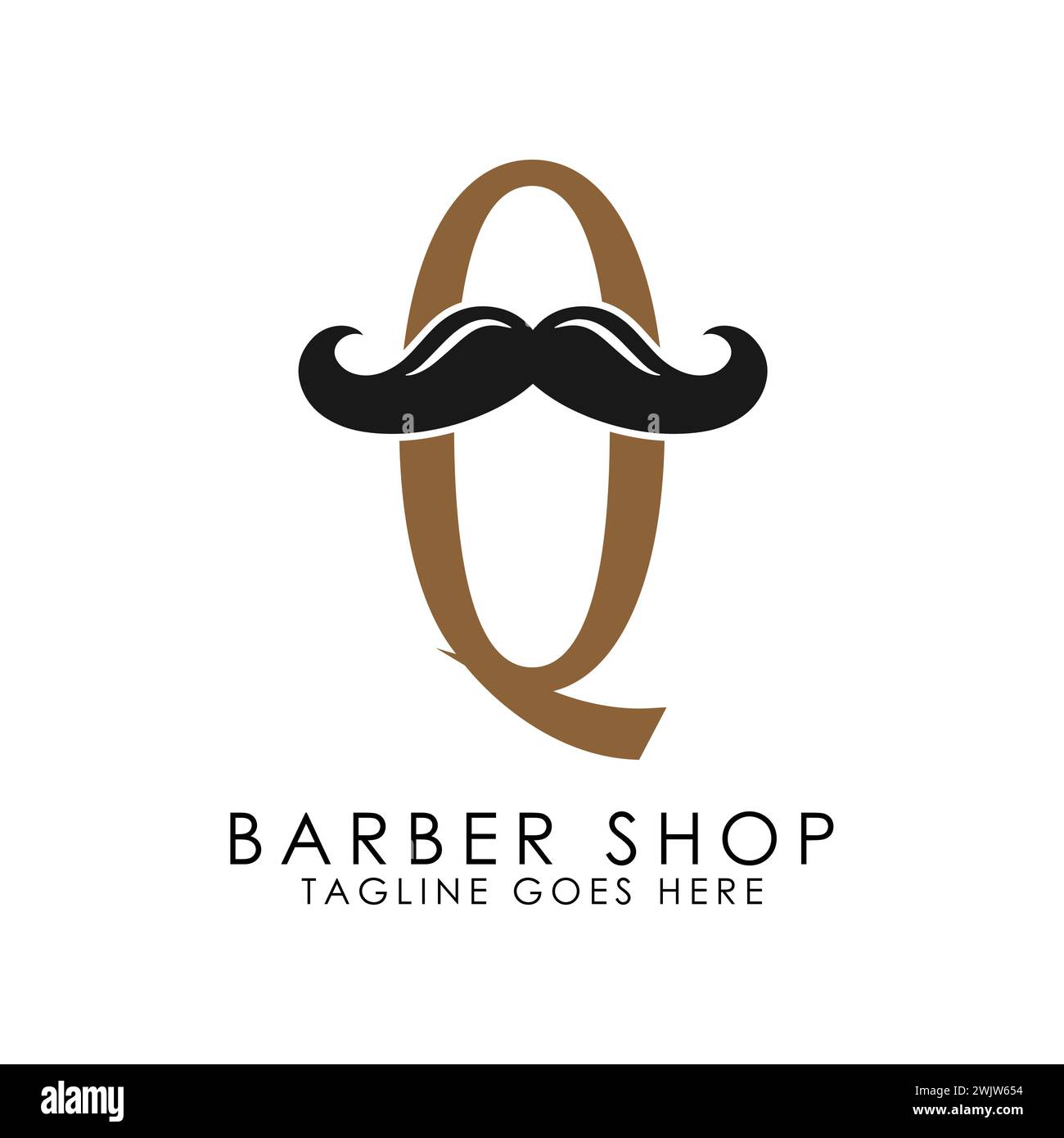 Lettre initiale Q logo moustache. Alphabet Q icône salon de coiffure Illustration de Vecteur