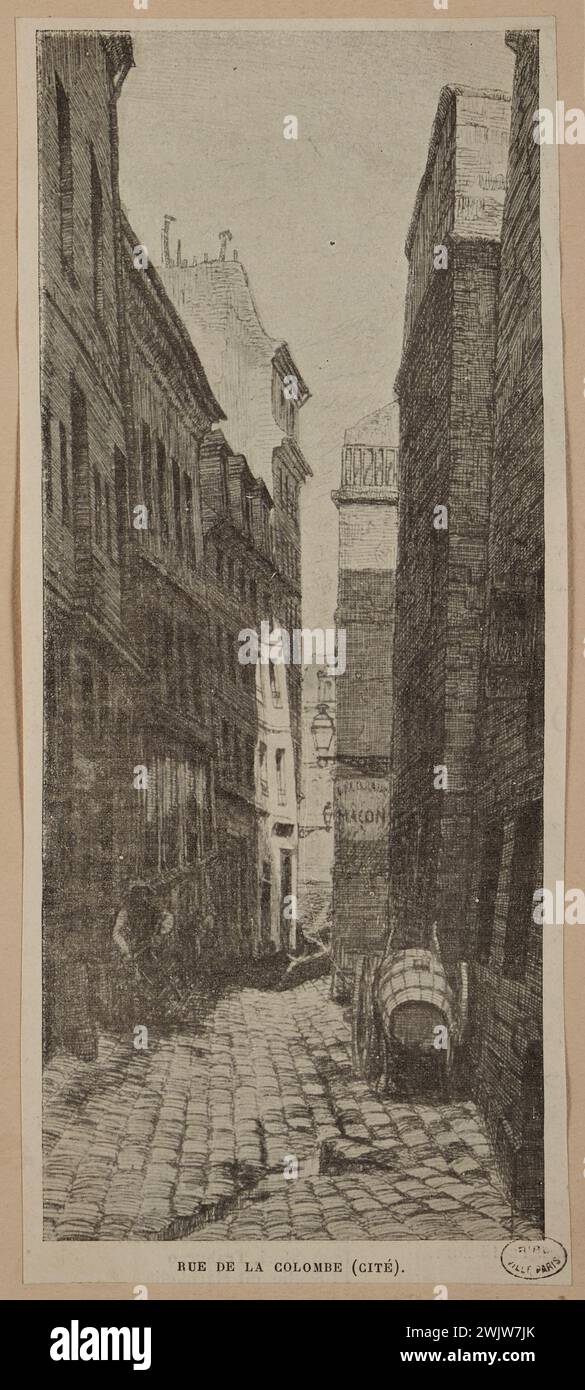 Anonyme, rue de la Colombe (Cité) (titre enregistré (lettre)), lithographie. Musée Carnavalet, histoire de Paris. Banque D'Images