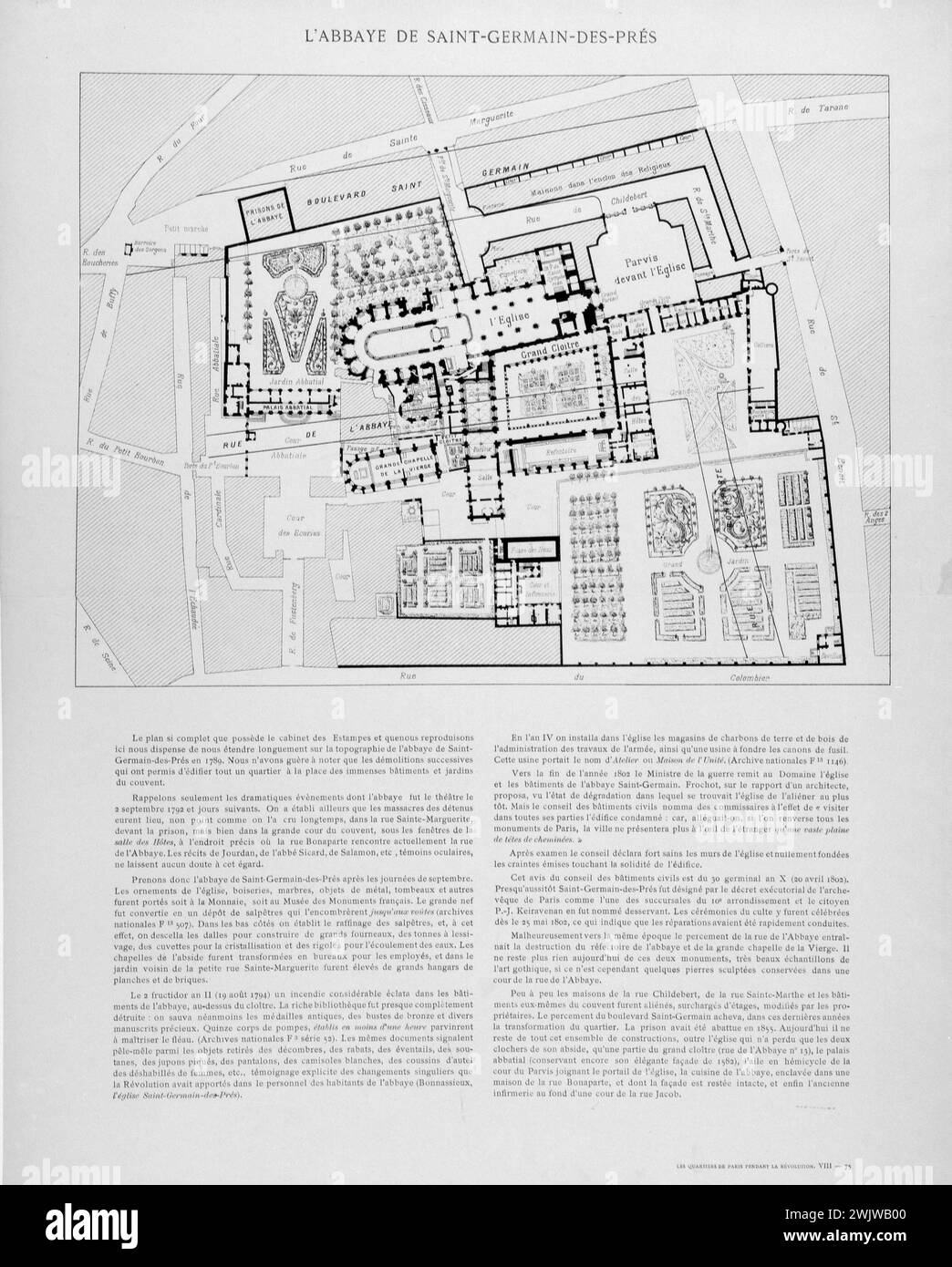 Anonyme Labbaye de Saint-Germain-des-Prés (les quartiers de Paris à la Révolution) Abbaye, arrondissement VI, Plan, Révolution (1789-1799), Saint-Germain-des-Prres (Église), XVIII EME CENTUR Banque D'Images