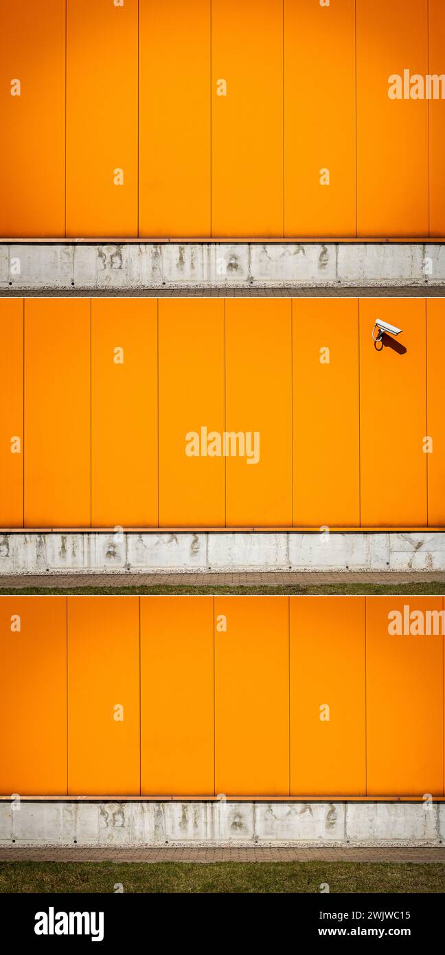 Collection d'images avec le mur d'entrepôt industriel de couleur orange. Arrière-plan urbain Banque D'Images