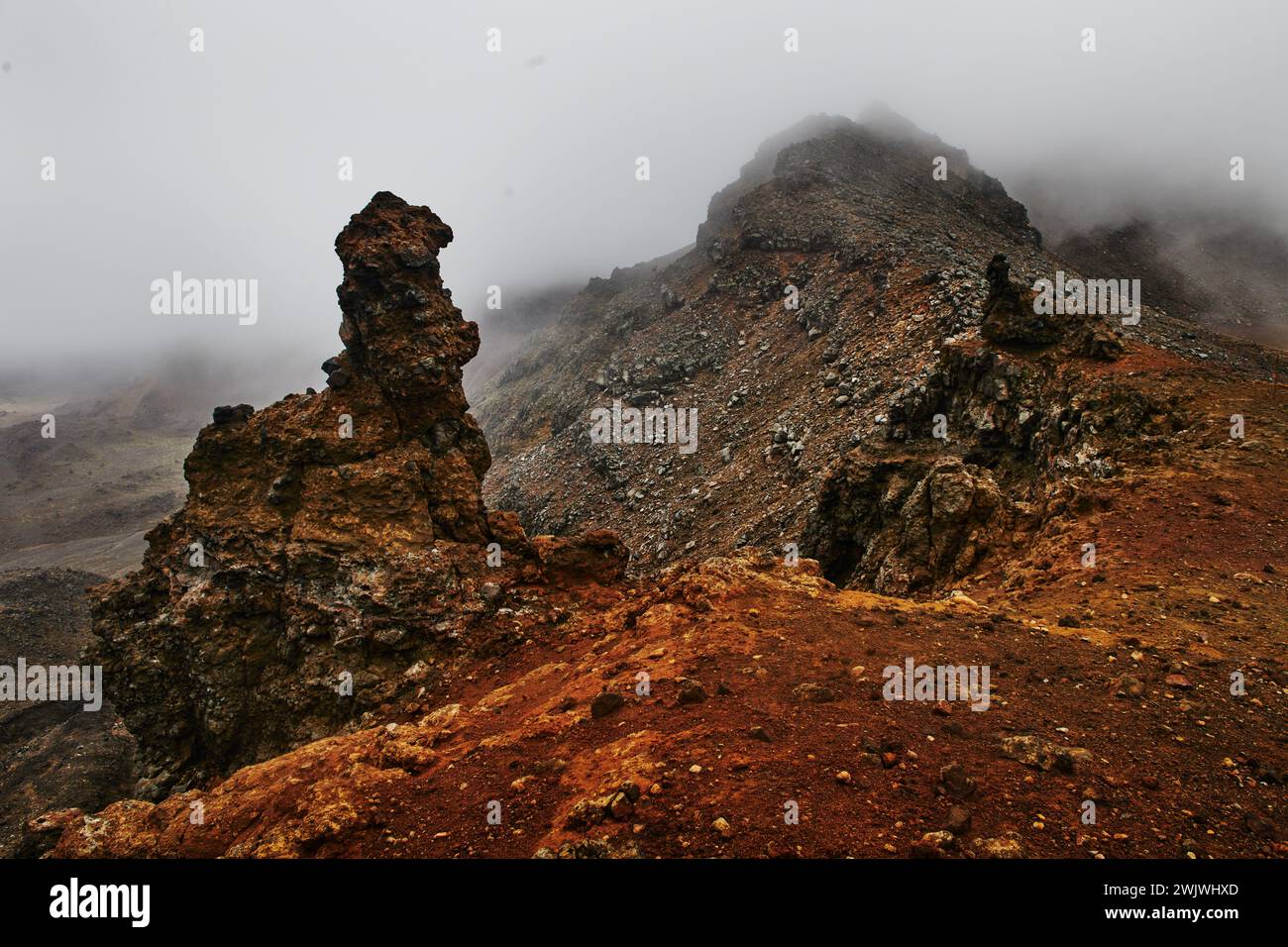 Vue depuis le cratère rouge, le sentier de Tongariro Alpine Crossing, le parc national de Tongariro, l'île du Nord, Nouvelle-Zélande Banque D'Images