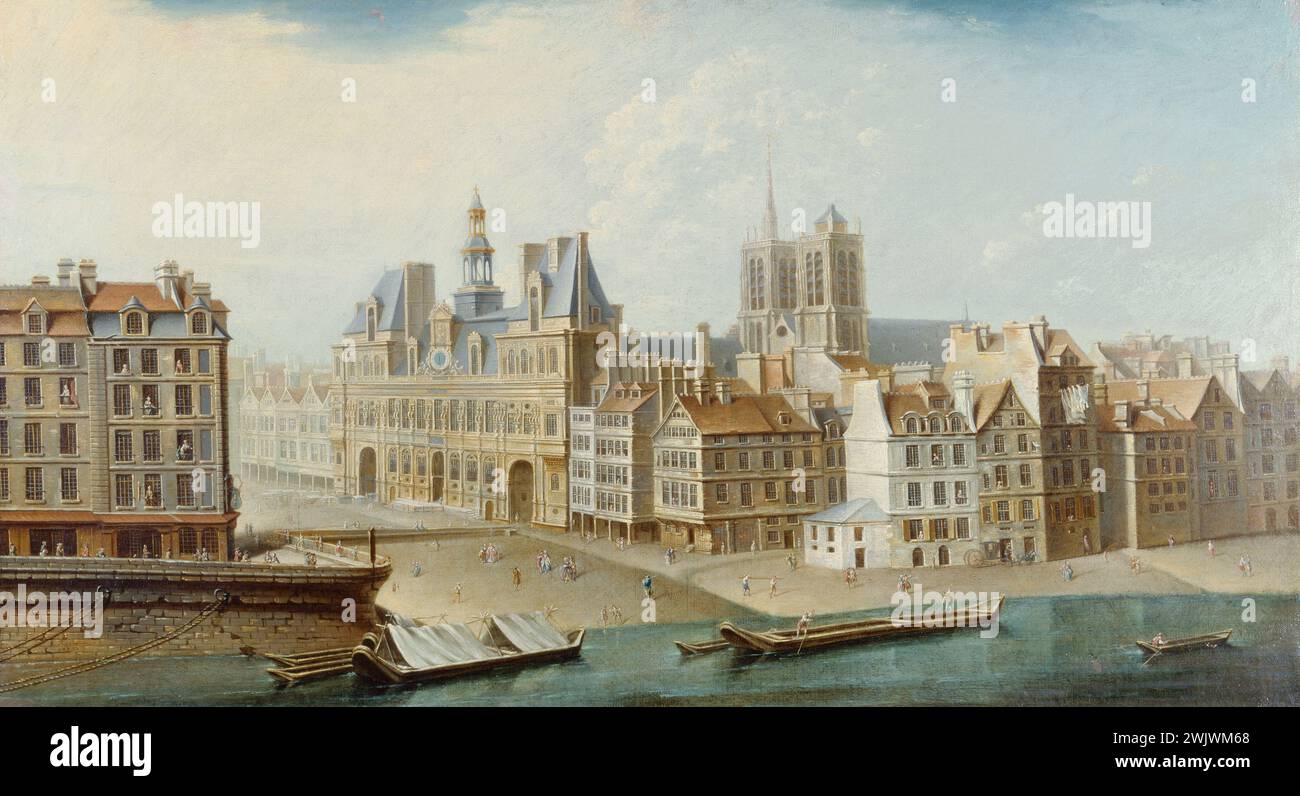 Nicolas-Jean-Baptiste Raguenet (1715-1793) 'La mairie et la place de grève en 1753'. Huile sur toile. Paris, musée Carnavalet. 27044-4 Seine, mairie, 4ème 4ème arrondissement, place de Greve, panorama, huile sur toile Banque D'Images