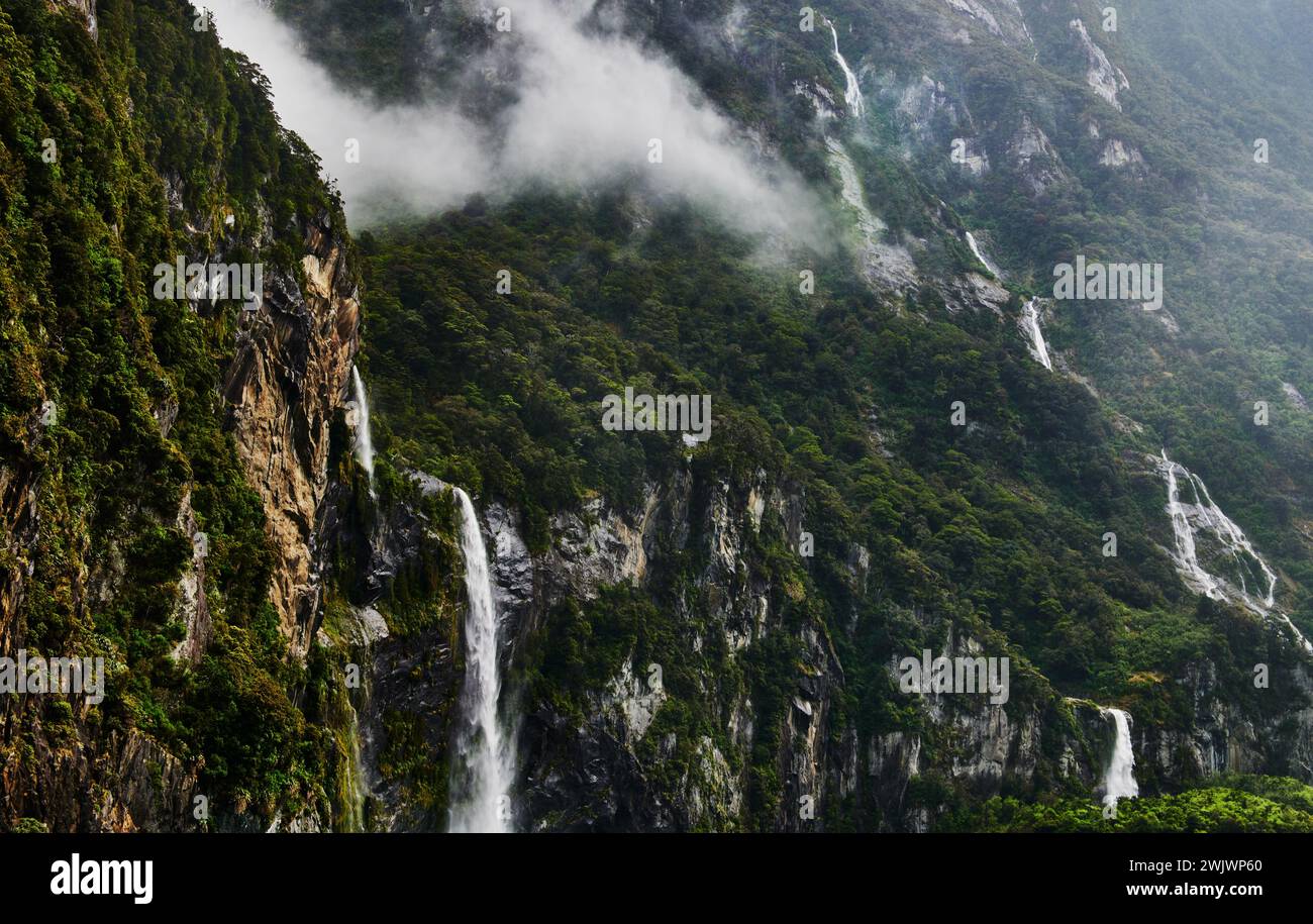 Paysage de Milford Sound / Piopiotahi, Île du Sud, Nouvelle-Zélande Banque D'Images