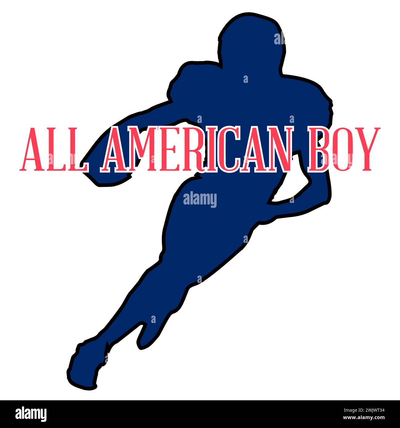 Silhouette d'icône de joueur de football américain garçon sur un fond blanc Banque D'Images
