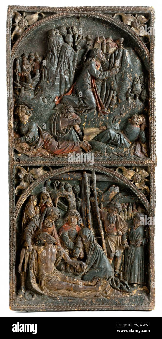 Anonyme. 'Volet autel : Christ dans le jardin d'oliviers, la descente de la croix, le noli tangere, le lavement des pieds'. Bois peint et doré. S.D. Musée des Beaux-Arts de la ville de Paris, petit Palais. 71433-23 autel, bois peint, catholique, chrétien chrétien, descente de la croix, Dore, jardin d'oliviers, mystère douloureux, passion, scène biblique, composant Banque D'Images