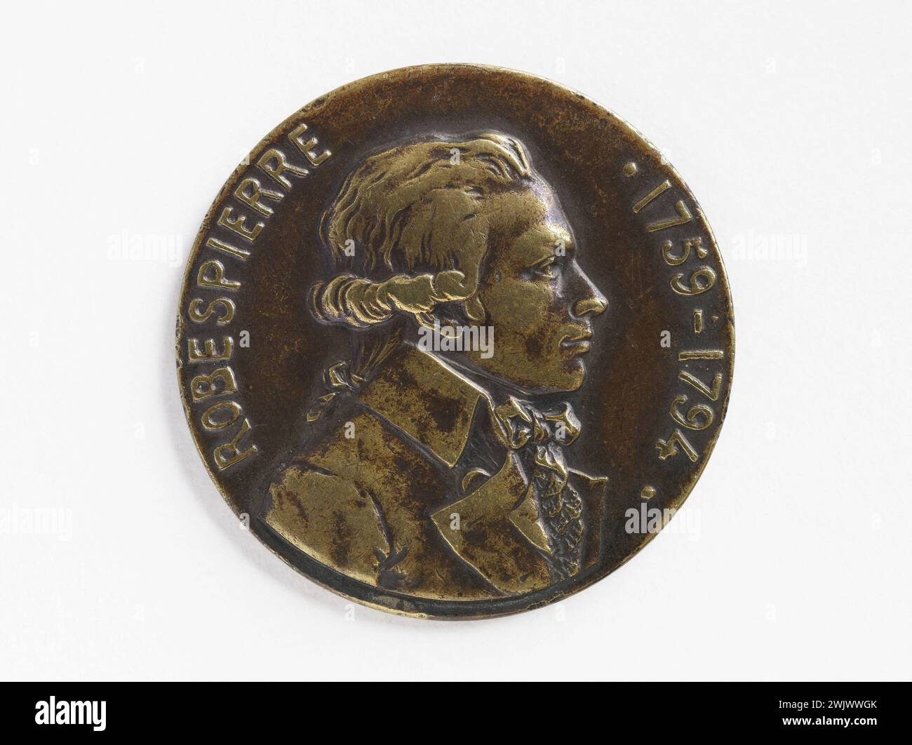 Maximilien Robespierre (1759-1794), député à l'Assemblée constituante (1789-1791), député à la Convention nationale (1792-1794). Cuivre. Paris, musée Carnavalet. Numismatique Banque D'Images