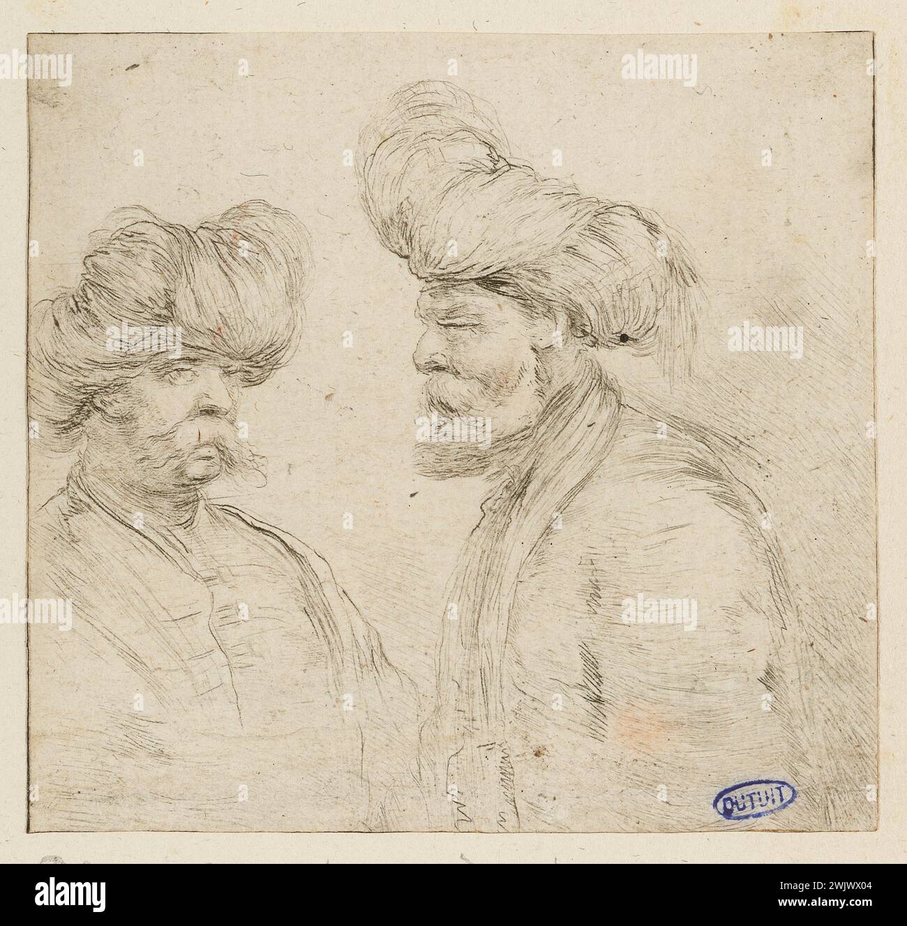 Della Bella, Stefano (dit Étienne de la belle) (n.1610-05-18-D.1664-08-22), deux Turcs, demi-corps, avec de gros turbans (A. de Vesme 291 ; Dutuit 221 ) (titre principal). Gravure. Petit Palais, Musée des Beaux-Arts de la ville de Paris. Banque D'Images