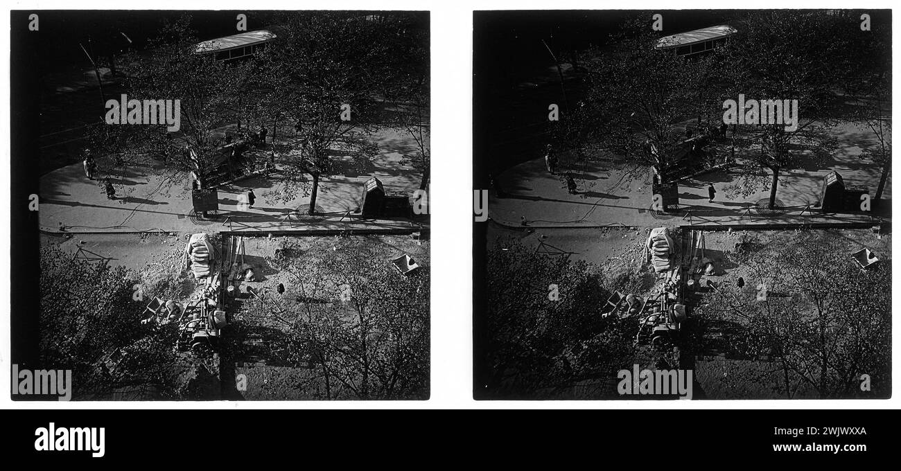 Station de métro, vue d'en haut, Paris. 1920-1940. Vue stéréoscopique anonyme. Paris, musée Carnavalet. 53419-20 Aerien, métropolitain, station de métro, stéréo, vue plongée, vue stéréoscopique Banque D'Images