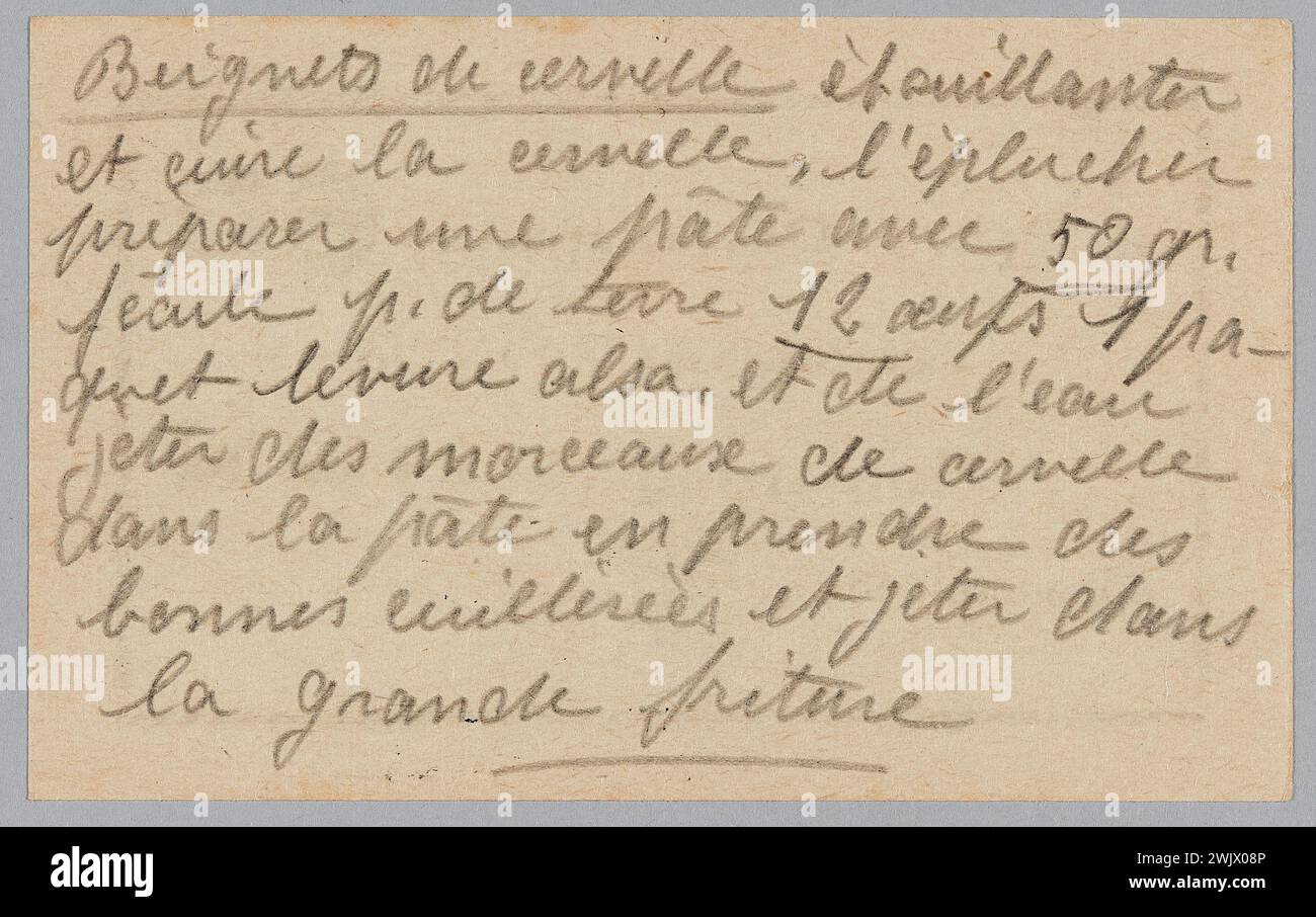 Hugo Schneider AG (n. - d.), étiquette de fonds contenant quatre panzerfaust 60, recette pour cuisiner au revers (nom usuel), 1944. papier imprimé, encre. Musée de la libération de Paris - Musée général Leclerc - Musée Jean Moulin. Banque D'Images