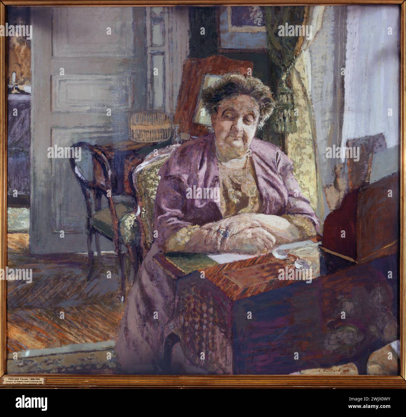 Edouard Vuillard (1868-1940) Portrait de Madame Frantz Jourdain, 1914. Musée des Beaux-Arts de la ville de Paris, petit Palais. 57603-1 Annies TEN 1910 10, assis, intérieur, longe, âge de la personne, portrait, senior, vieille femme, vieillesse, vue intérieure Banque D'Images