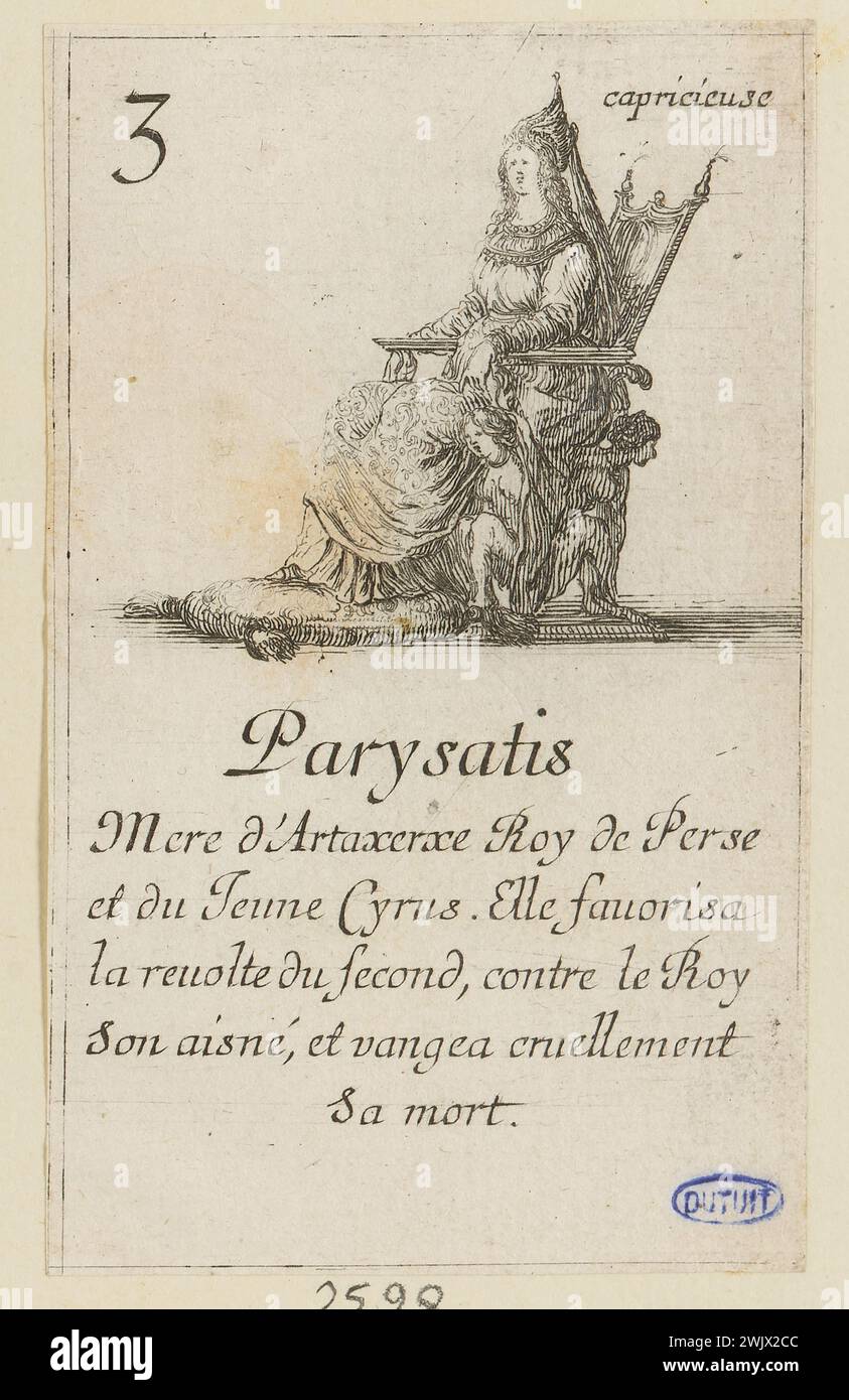 Della Bella, Stefano (dit Étienne de la belle) (n.1610-05-18-D.1664-08-22), célèbre jeu de reines. Parysatis. Sixième numéro d'une séquence de 52 pièces. (A. de Vesme 606 ; Dutuit 118) (titre principal), 1644. Gravure. Petit Palais, Musée des Beaux-Arts de la ville de Paris. Banque D'Images