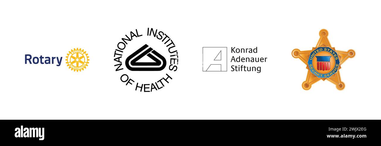 Konrad Adenauer Stiftung, US secret Service Star, Rotary, National Institute of Health NIH, collection populaire de logo de marque. Illustration de Vecteur