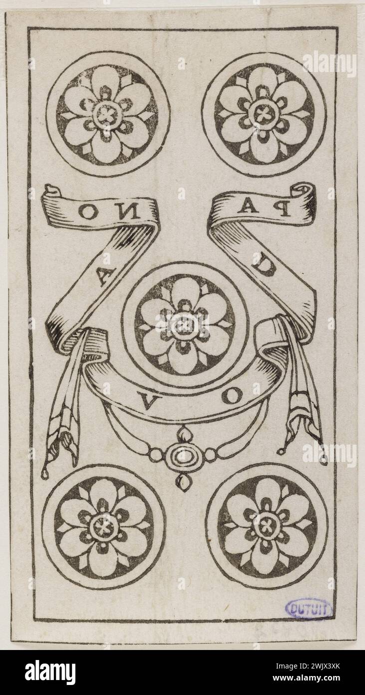 Francesco di Domenico dit, il Padovano (vers 1500-1571). 'Jeu de cartes florentine. Trente numéros dans une série de 35 pièces'. Gravure sur bois noir et blanc. 1547. Musée des Beaux-Arts de la ville de Paris, petit Palais. 123053-1 carte à jouer, gravure sur bois, jeu de cartes, jeu florentin, jeu italien, 16ème 16ème XVI 16ème 16ème Centre, gravure Banque D'Images