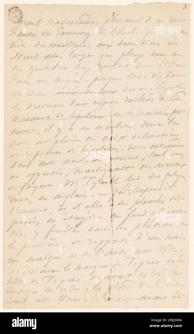 Hugo, Victor (n.1802-02-26-D.1885-05-22), Cotau, Description de la moulure du visage du Tapner (affaire Tapner) (titre fidèle), 1855. Crayon et encre sur papier. Maisons de Victor Hugo Paris - Guernesey. Banque D'Images