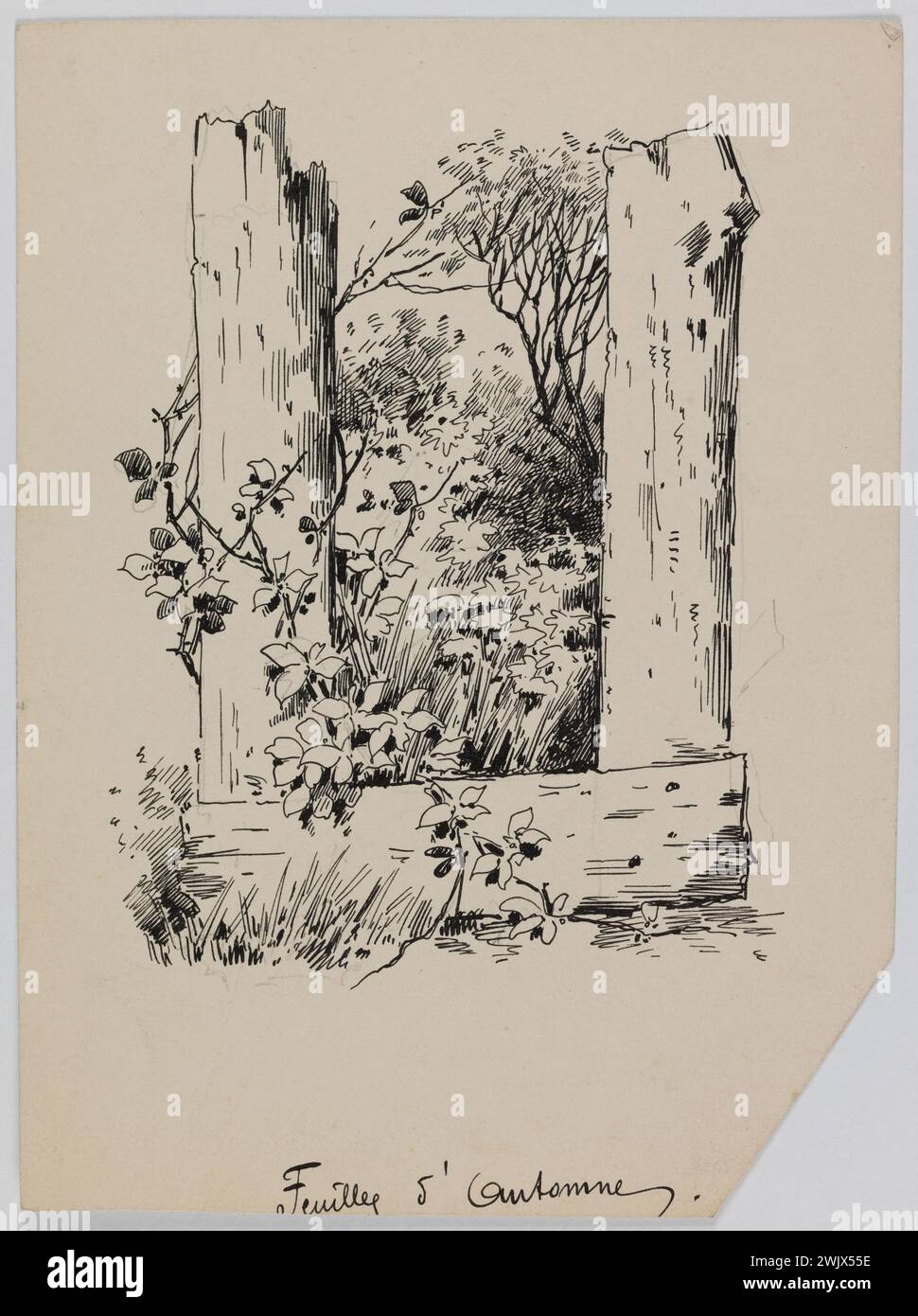Gustave Fraipont (1849-1923) 'Letrine' U 'pour le chapitre' les voix intérieures 'annoncées sur le dessin pour' les feuilles d'automne '. Illustration pour le 'Livre d'Or de Victor Hugo'. Encre sur papier. 1882. Paris, Maison de Victor Hugo. 102267-17 dessin, encre, illustration d'oeuvre littéraire, lettrine, végétation, 19e 19e 19e 19e 19e 19e. xixe siècle Banque D'Images