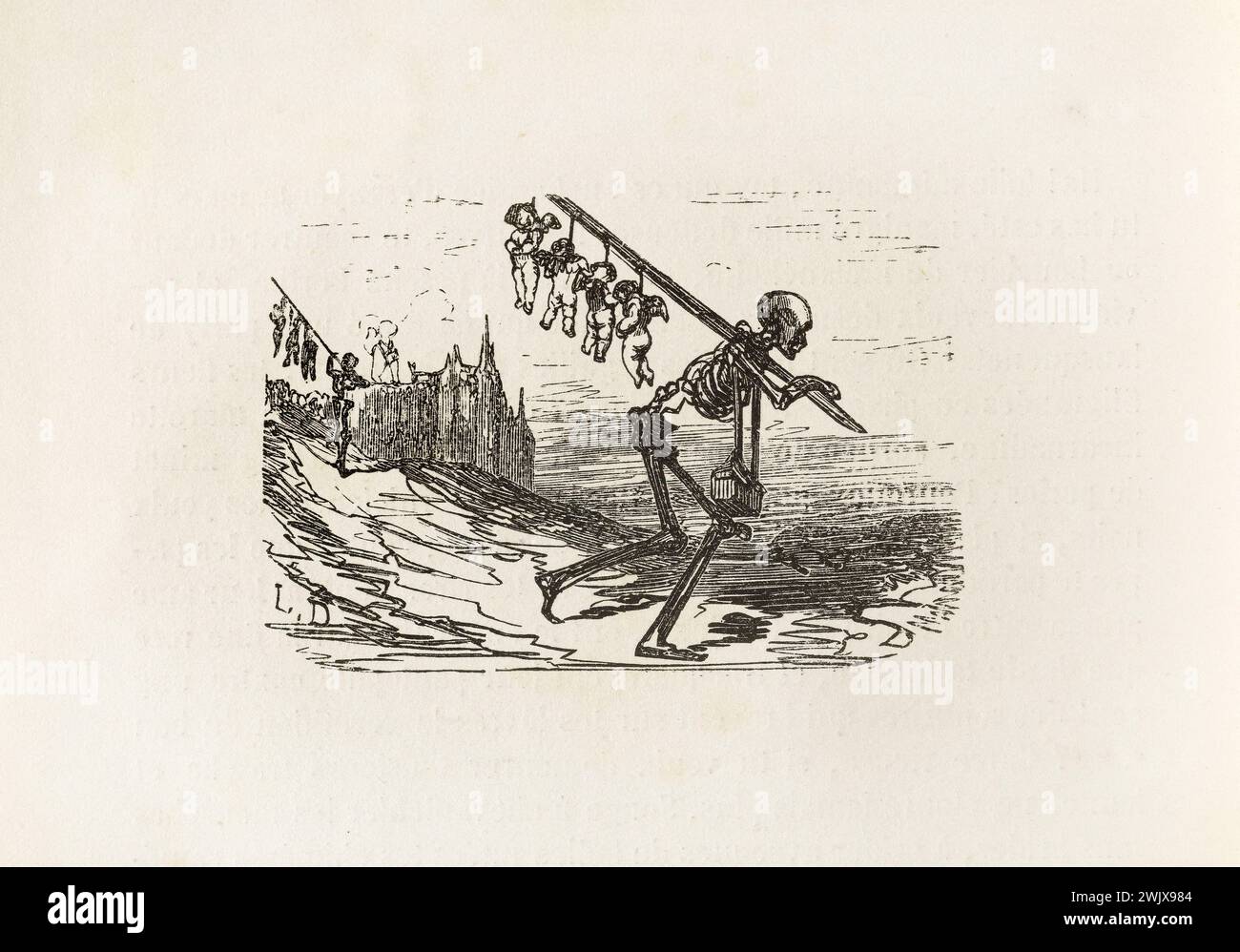 Gustave Doré (1832-1883), designer et Léopold Deghouy (1821-1861), graveur. "Mort à l'amour." Illustration pour Honoré de Balzac, 'les contes Dranitiques', Paris : Société générale de librairie, 1855'. Paris, Maison de Balzac. 101792-1 gravure sur bois, illustration d'une œuvre littéraire, 19e 19e 19e 19e 19e xixe siècle, gravure Banque D'Images