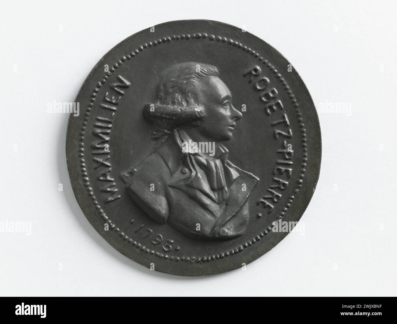 Maximilien Robespierre (1759-1794), député à l'Assemblée constituante (1789-1791), député à la Convention nationale (1792-1794), 1793. Etain. Vers 1793. Paris, musée Carnavalet. Numismatique Banque D'Images