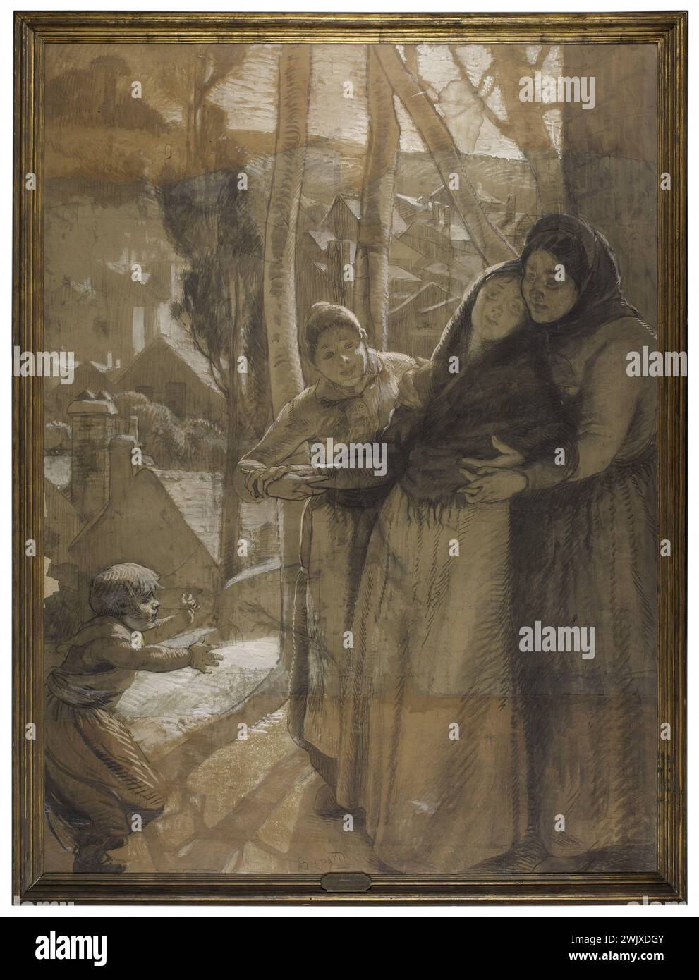 Albert Besnard (1849-1934) 'La convalescence'. Lavage à l'encre, crayon noir, blanc et pastel rehausseurs sur papier. Musée des Beaux-Arts de la ville de Paris, petit Palais. Convalescent, encre noire, femme, lavage, malade, papier, pastel Banque D'Images