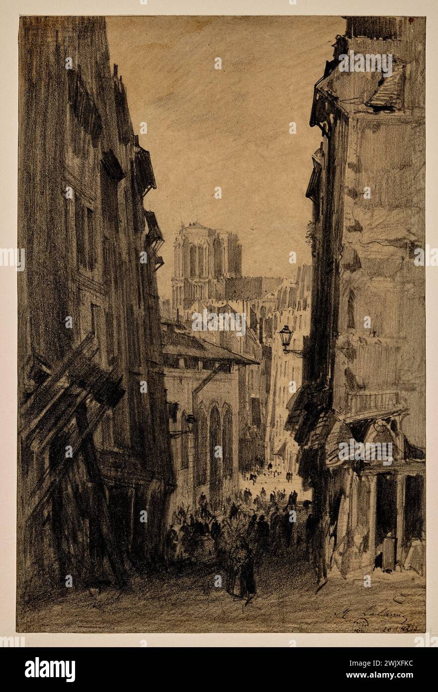 Lalanne, Maxime (N.1827-11-27-D.1886-07-29), rue de la montagne-Sainte-Geneviève et le marché des Carmélites (titre factice), 1827. Musée Carnavalet, histoire de Paris. Banque D'Images