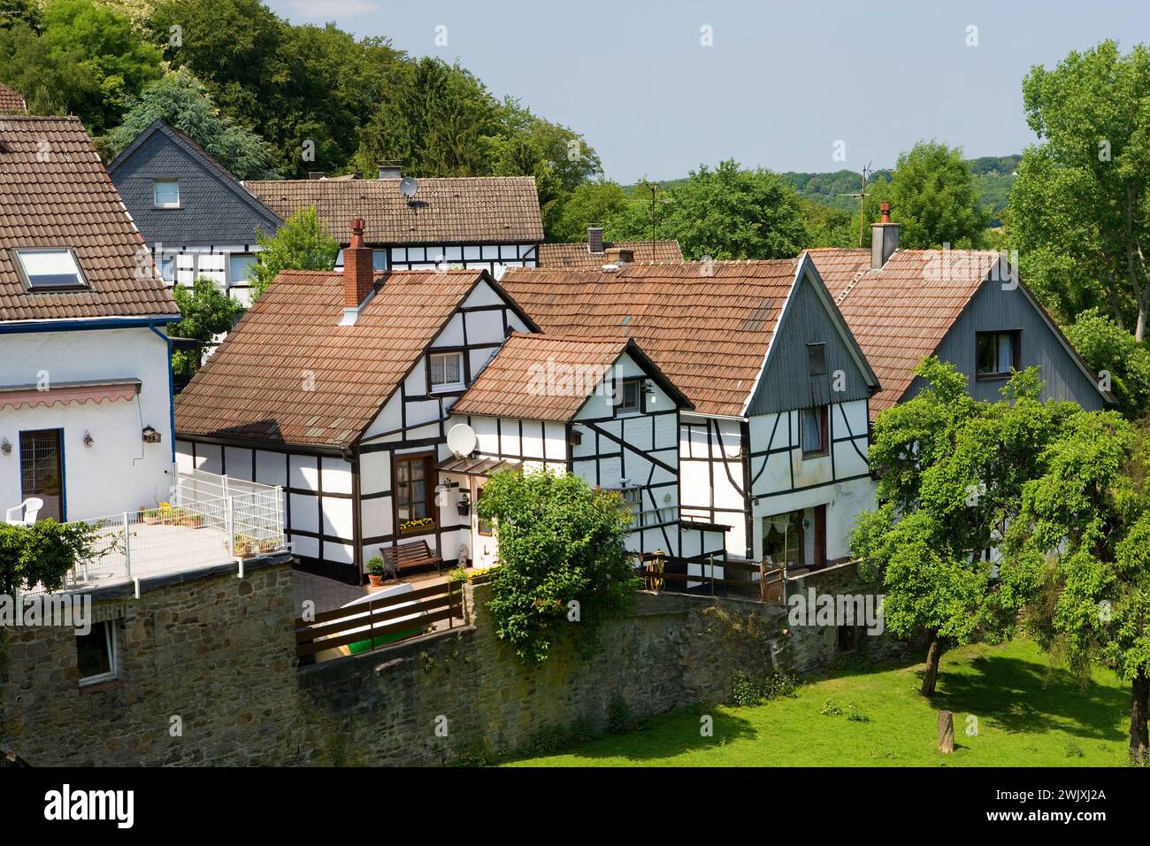 Maisons à colombages, Blankenstein, Hattingen, région de la Ruhr, Rhénanie du Nord-Westphalie, Allemagne, Europe Banque D'Images