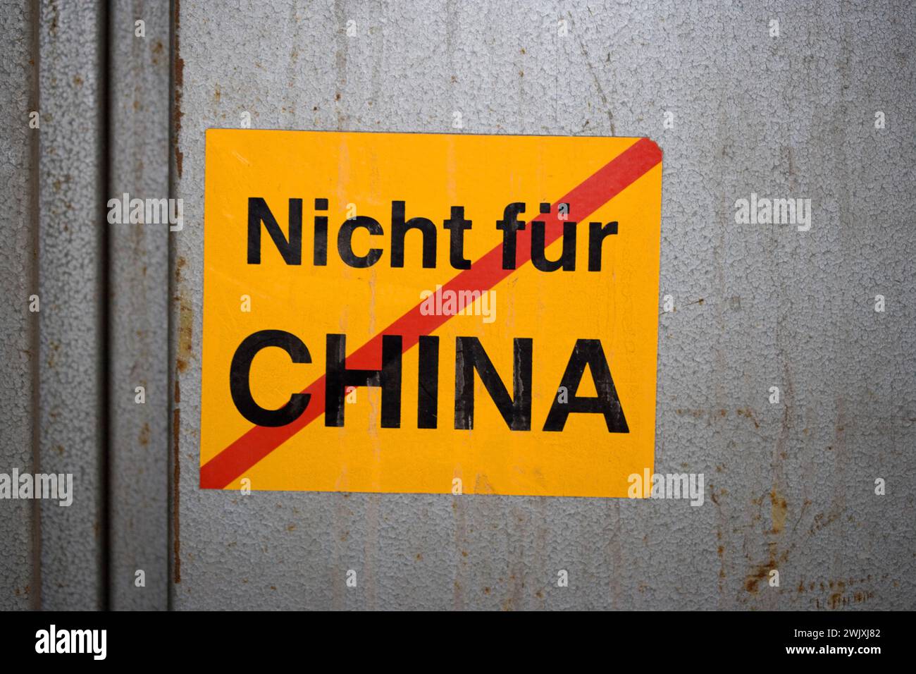 Panneau opérateur avec un autocollant, NICHT für CHINE, pas pour la Chine, ancienne aciérie Henrichshütte, Hattingen, Ruhr district, Rhénanie du Nord-Westphalie, germe Banque D'Images