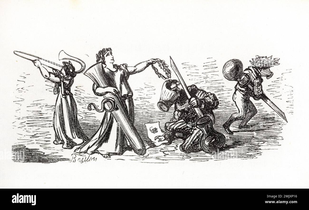 Gustave Doré (1832-1883), designer. Illustration pour Honoré de Balzac, les contes drolatiques, Paris : Société générale de librairie, 1855. Gravure sur bois. Paris, maison Balzac. 101600-16 gravure sur bois, illustration d'une œuvre littéraire, 19e 19e 19e 19e 19e xixe siècle, gravure Banque D'Images