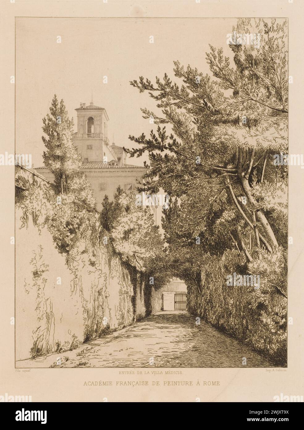 Isidore Alexandre Pils (1813-1875) 'Entrée de la Villa Médicis'. Académie française de peinture à Rome. Gravure sur vélin. Musée des Beaux-Arts de la ville de Paris, petit Palais. Entrée de la villa médecins, Académie française de peinture par Rome Académie française peinture, gravure sur vélin, gravure sur papier vélin, entrée, entrée, peinture de l'Académie française, médicis, perspective, villa medicis Banque D'Images