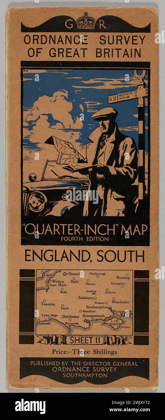 CARTE quart de pouce (I/253440) - QUATRIÈME édition - Angleterre, Sud - feuille 11 (titre enregistré (lettre)), 1934. Papier imprimé. Musée de la libération de Paris - Musée général Leclerc - Musée Jean Moulin. Banque D'Images
