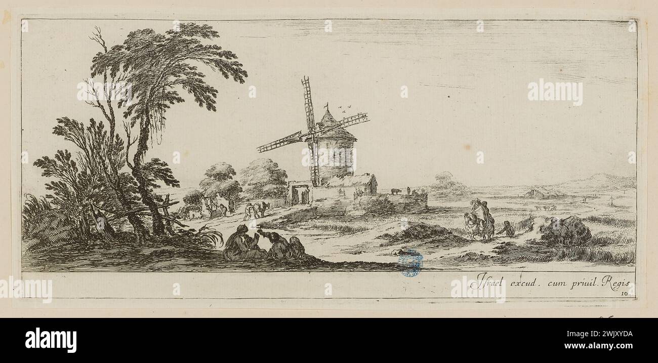 Della Bella, Stefano (dit Étienne de la belle) (n.1610-05-18-D.1664-08-22), paysages divers, moulin à vent sans voiles. Dixième numéro d'une suite de 12 pièces (A. de Vesme 766. Dutuit 88) (titre principal). Gravure. Petit Palais, Musée des Beaux-Arts de la ville de Paris. Banque D'Images