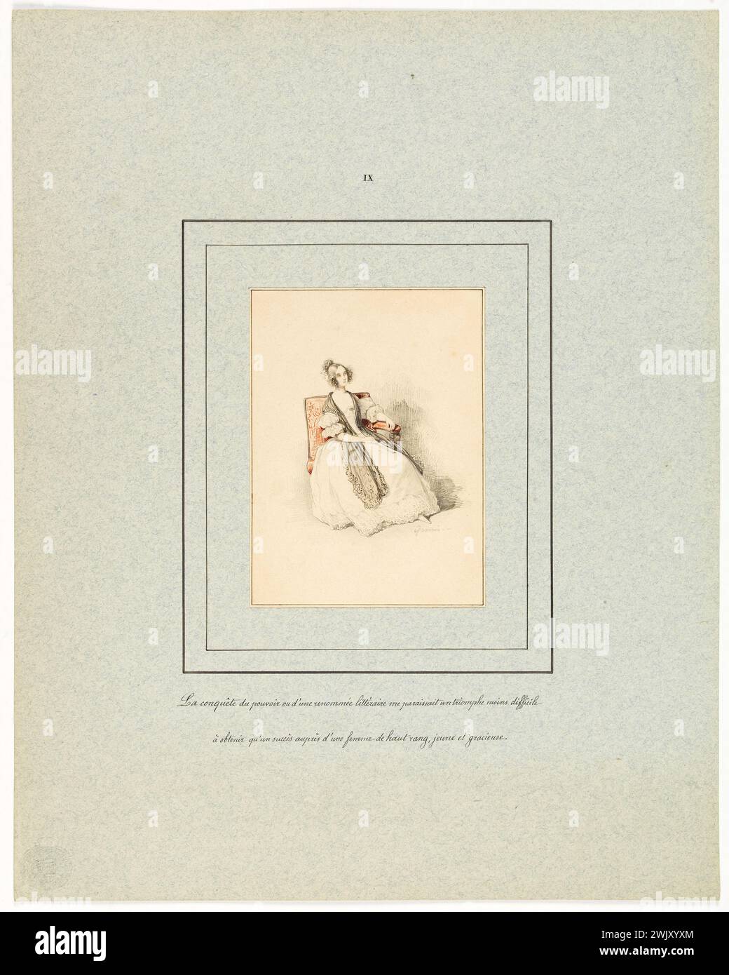 Paul Gavarni (1804-1866) La peau de chagrin pour l'édition Delloye et Lecou (1838). 'La conquête du pouvoir ou une renommée littéraire' (planche IX). Illustration de l'oeuvre d'Honoré de Balzac (1799-1850). Dessin avec mine de plomb et amélioration de l'aquarelle. 1838. Paris, Maison de Balzac. 101565-13 dessin, 19ème 19ème 19ème 19ème 19ème 19ème Centre Banque D'Images