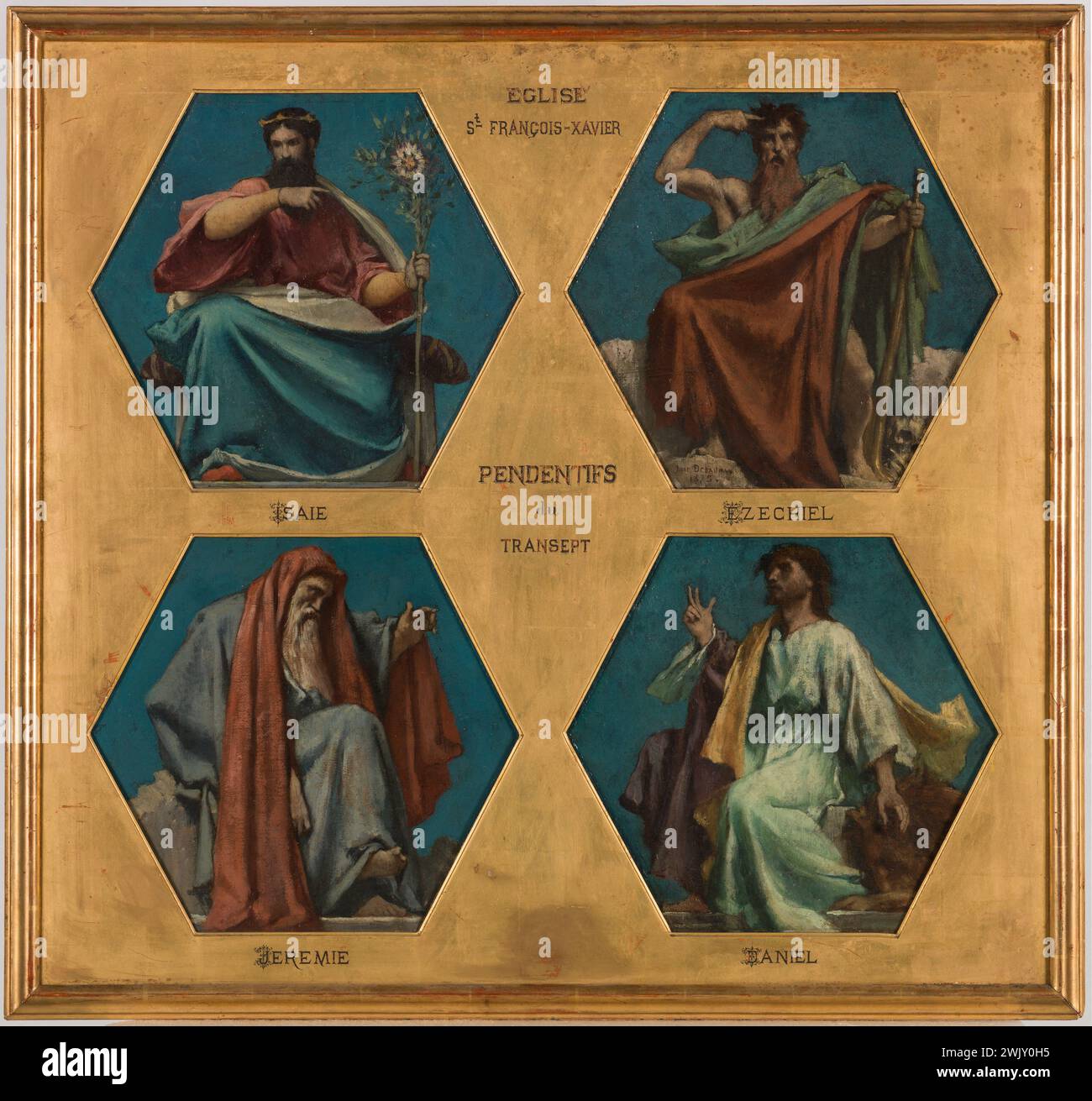 Jules Elie Delaunay (1828-1891) Croquis pour l'église Saint François Xavier : Ezéchiel, Isaiah, Jérémie, Daniel. Huile sur carton (4 panneaux dans le même cadre). 1875. Musée des Beaux-Arts de la ville de Paris, petit Palais. Art figuratif, art religieux, histoire sainte, iconographie chrétienne, iconographie religieuse, saint Banque D'Images