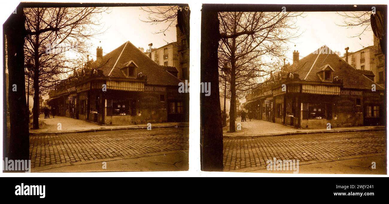 Maisons anciennes, rue du Faubourg-Saint-Antoine, rue de Montreuil, Paris (11e arr.). 1926-1936. Photographie anonyme. Paris, musée Carnavalet. Arrondissement, rue de Montreuil, rue du Faubourg-Saint-Antoine, stéréo, maison ancienne, vue stéréoscopique, XIème XI 11ème 11ème 11ème Banque D'Images