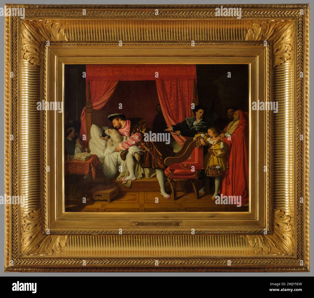 Ingres, Jean-Auguste-Dominique (n.1780-08-29-D.1867-01-14), François Ier reçoit les derniers soupirs de Léonardo da Vinci (titre principal), 1818. Huile sur toile. Petit Palais, Musée des Beaux-Arts de la ville de Paris. Banque D'Images